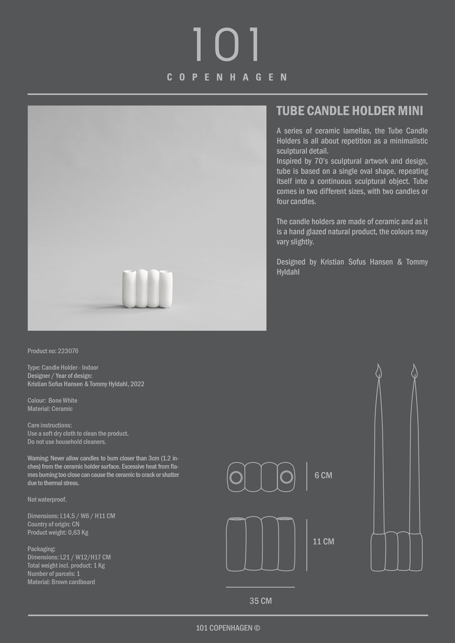 101 Copenhagen - Tube Candle Holder, Mini - Bone White - Candle Holders