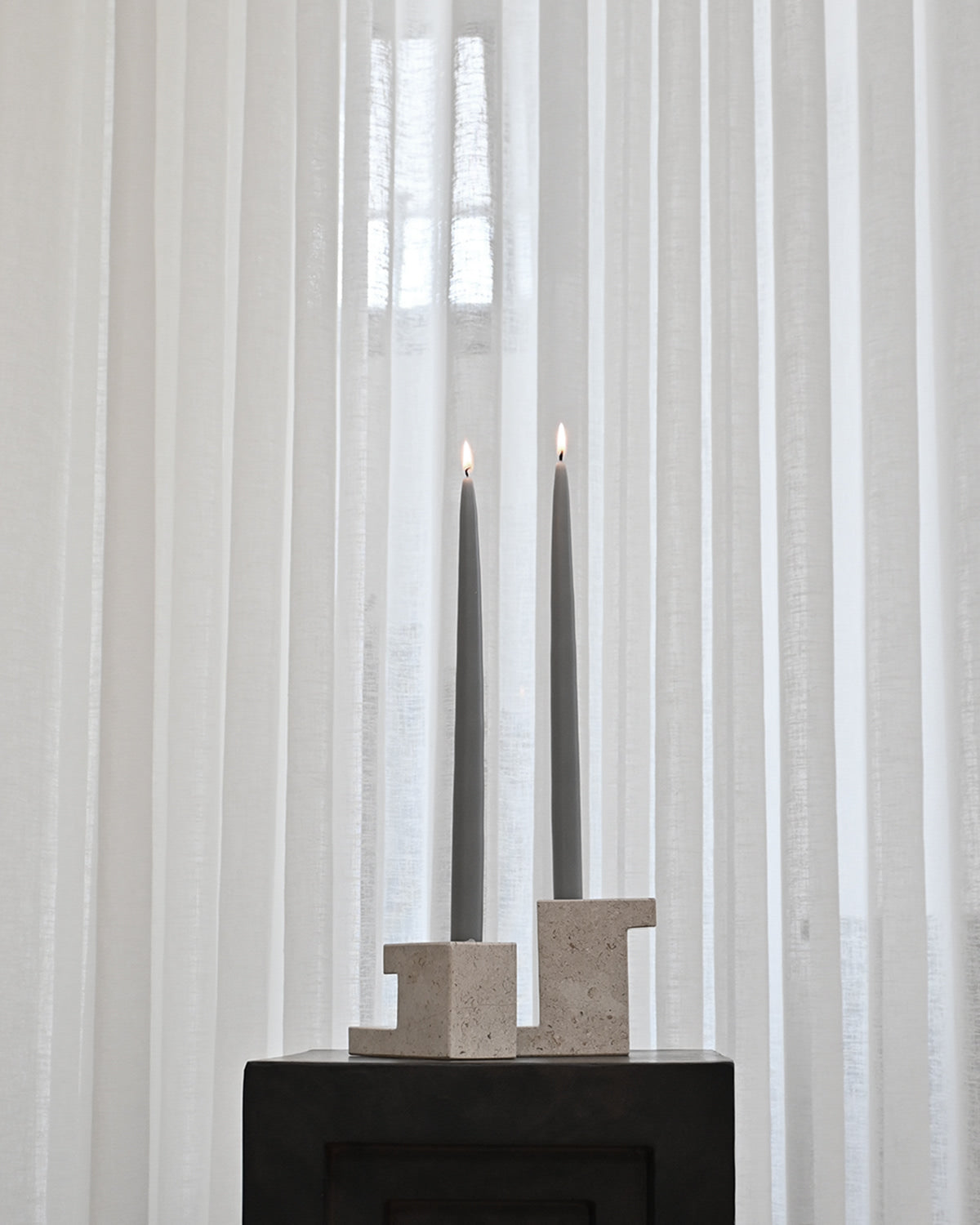 101 Copenhagen - Brick Candle Holder, Low - Limestone - Candle Holders