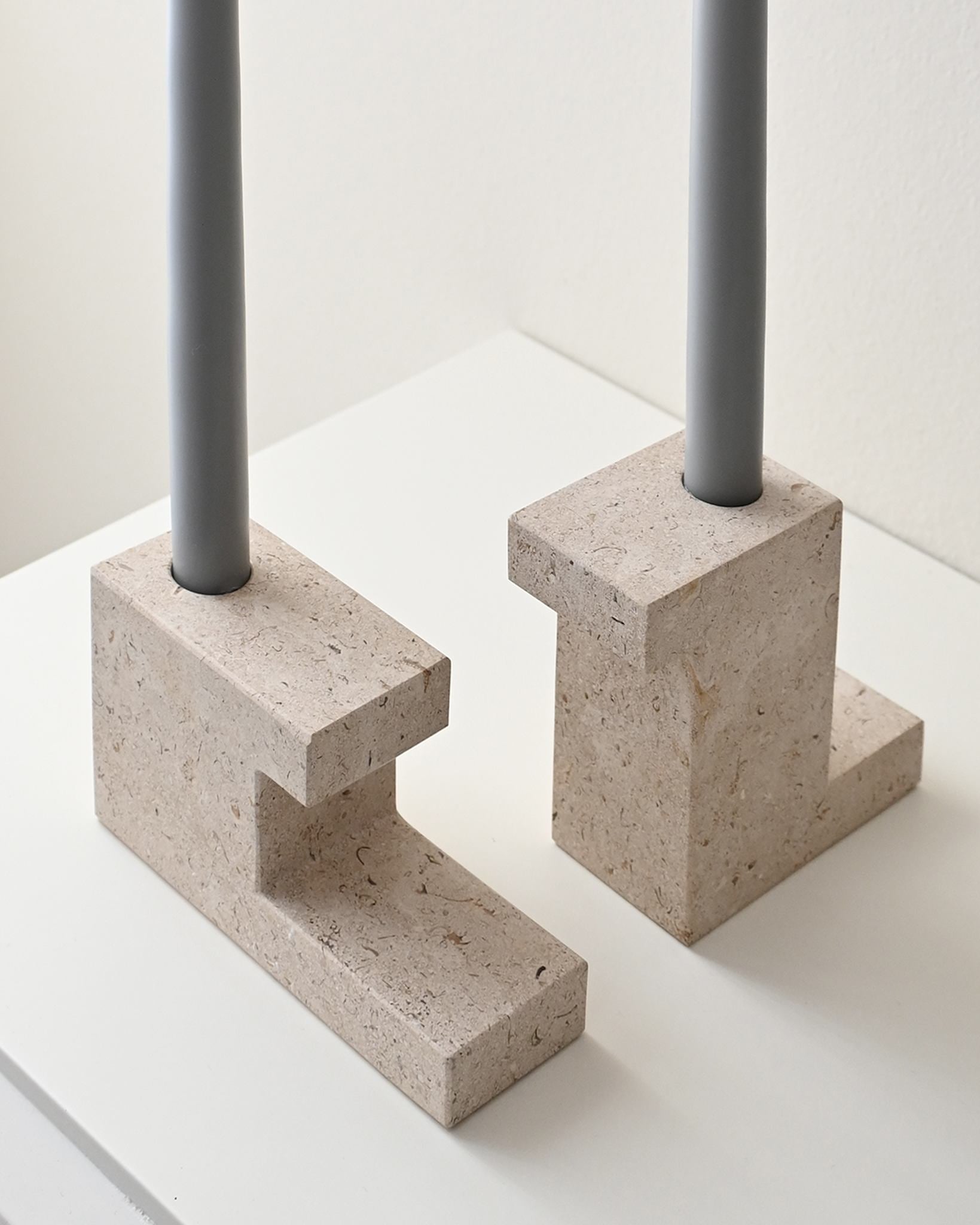 101 Copenhagen - Brick Candle Holder, Low - Limestone - Candle Holders