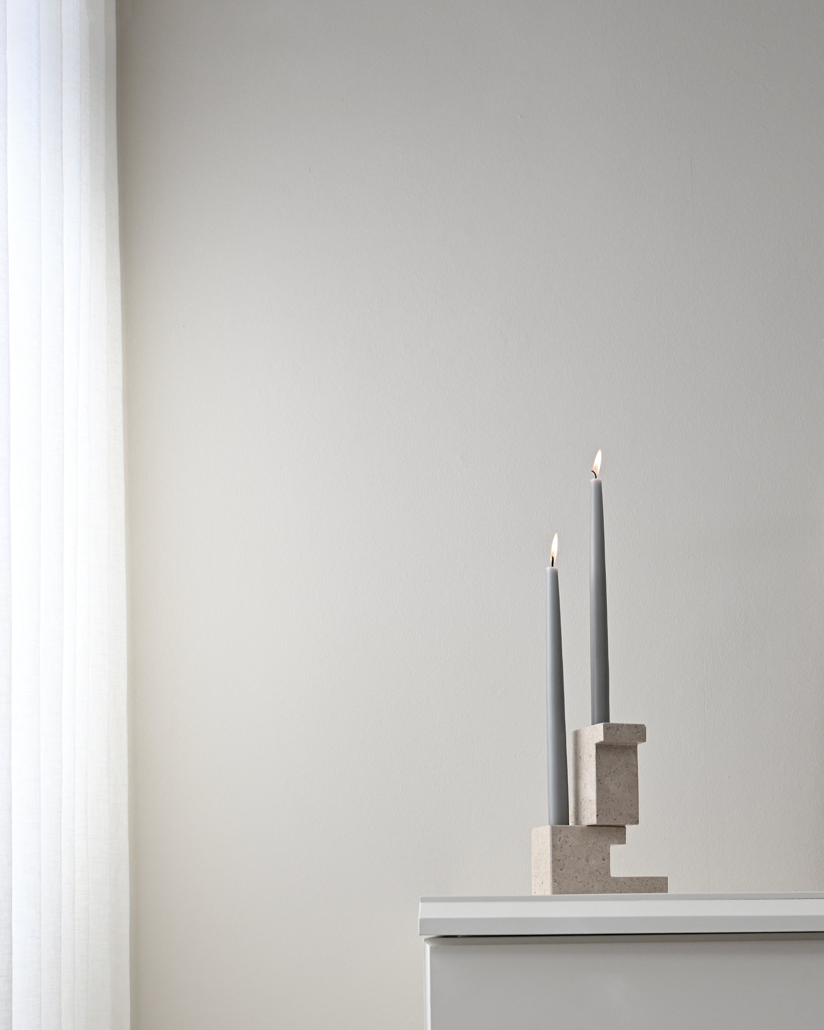 101 Copenhagen - Brick Candle Holder, Low - Limestone - Candle Holders