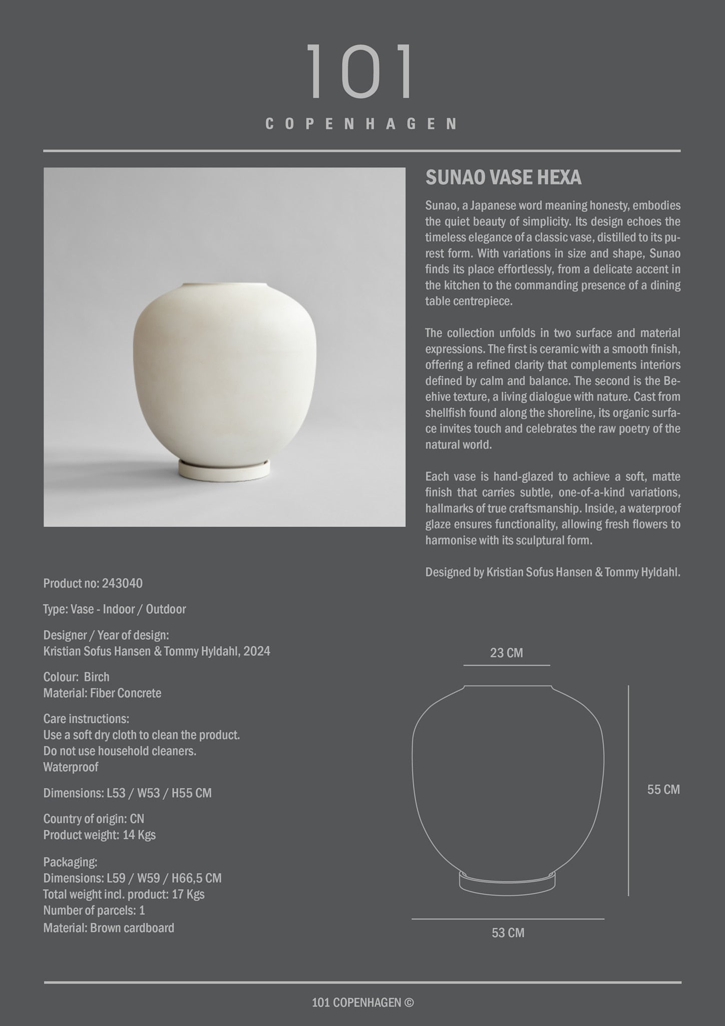 101 Copenhagen - Sunao Vase, Hexa - Birch - Plant Pot