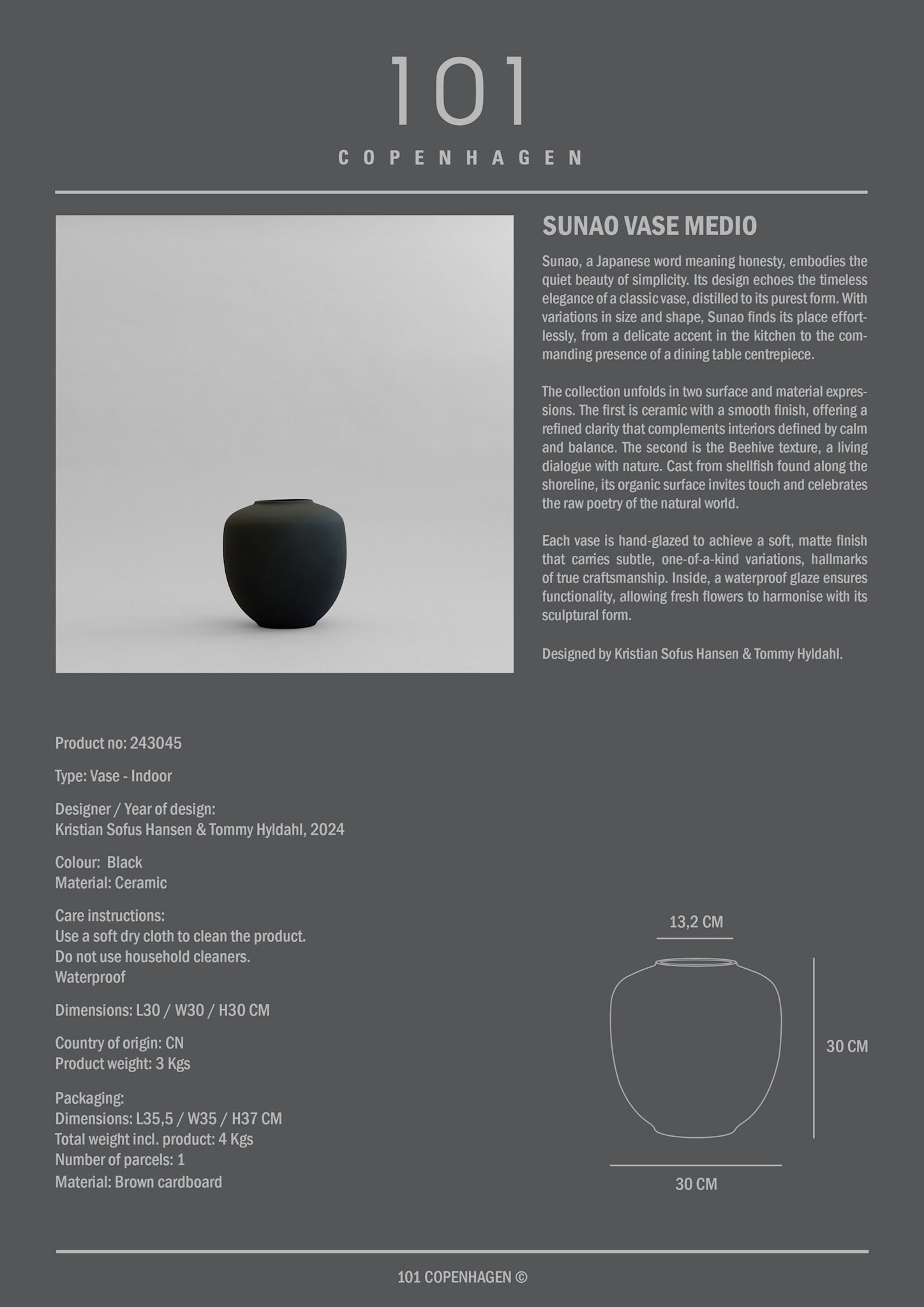 101 Copenhagen - Sunao Vase, Medio - Black - Vase