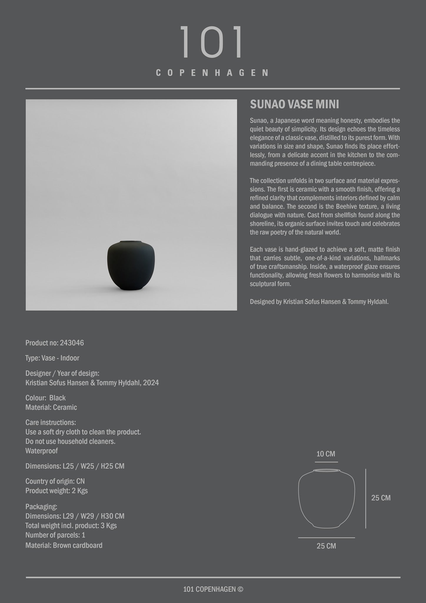 101 Copenhagen - Sunao Vase, Mini - Black - Vase