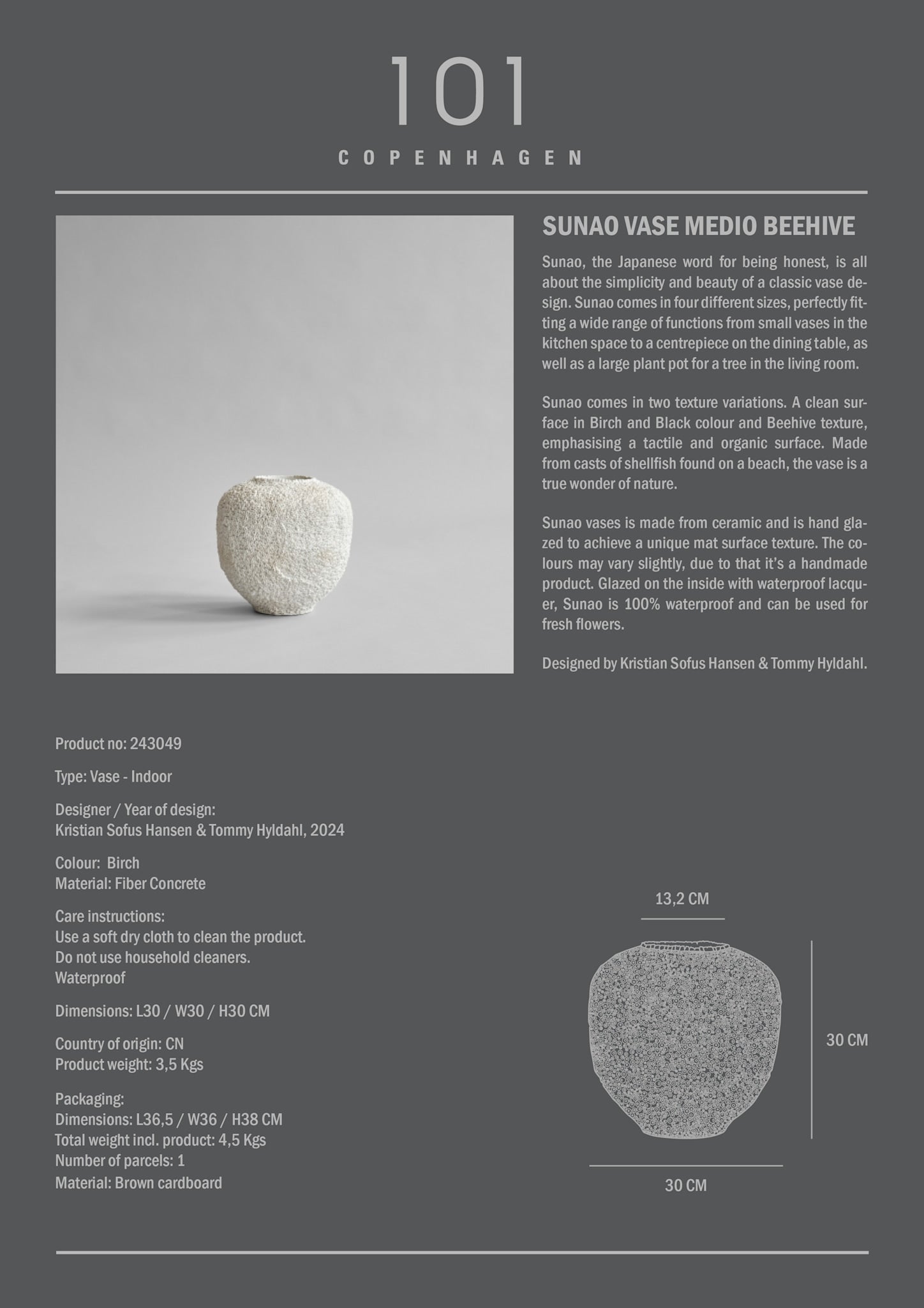 101 Copenhagen - Sunao Vase, Medio - Beehive - Vase