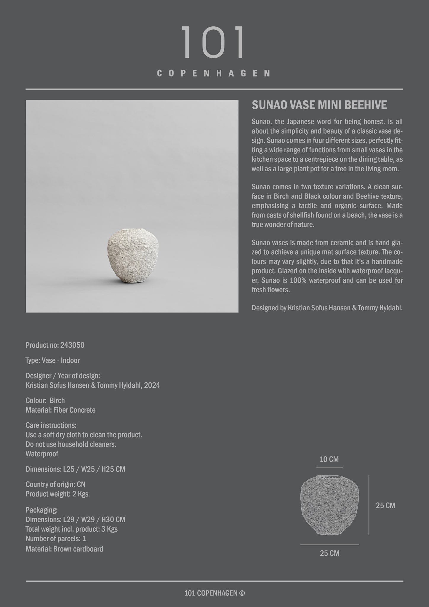 101 Copenhagen - Sunao Vase, Mini - Beehive - Vase