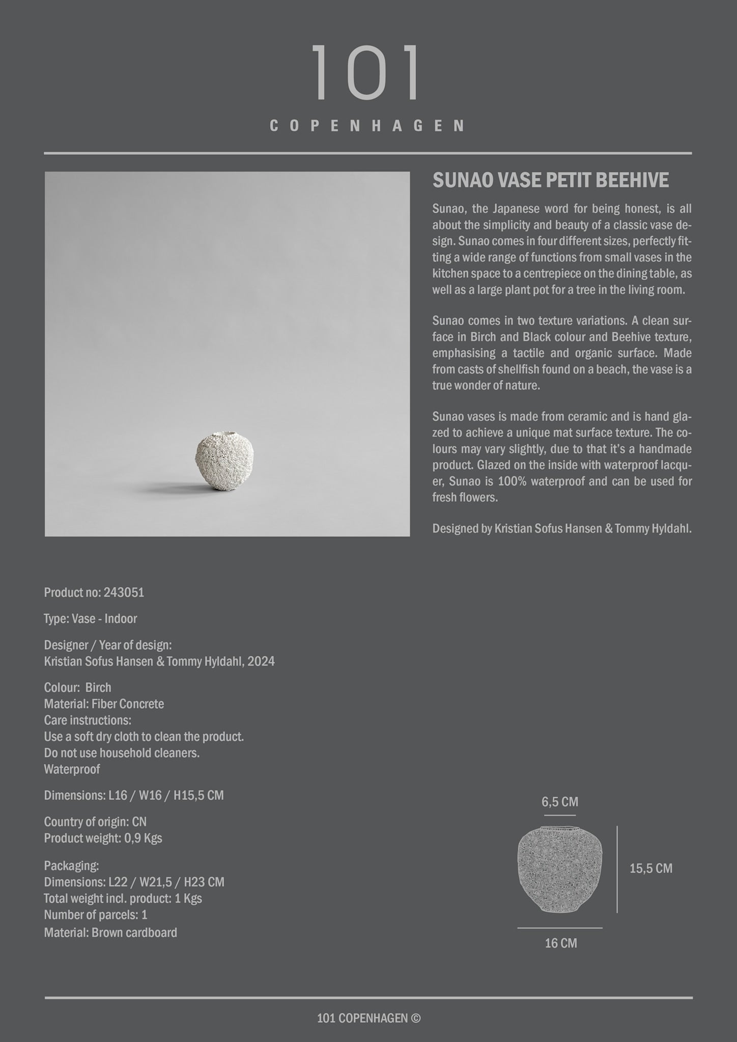 101 Copenhagen - Sunao Vase, Petit - Beehive - Vase