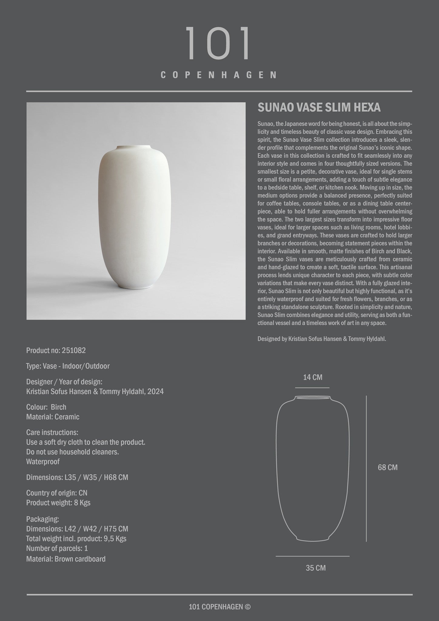 101 Copenhagen - Sunao Vase Slim, Hexa - Birch - Vase