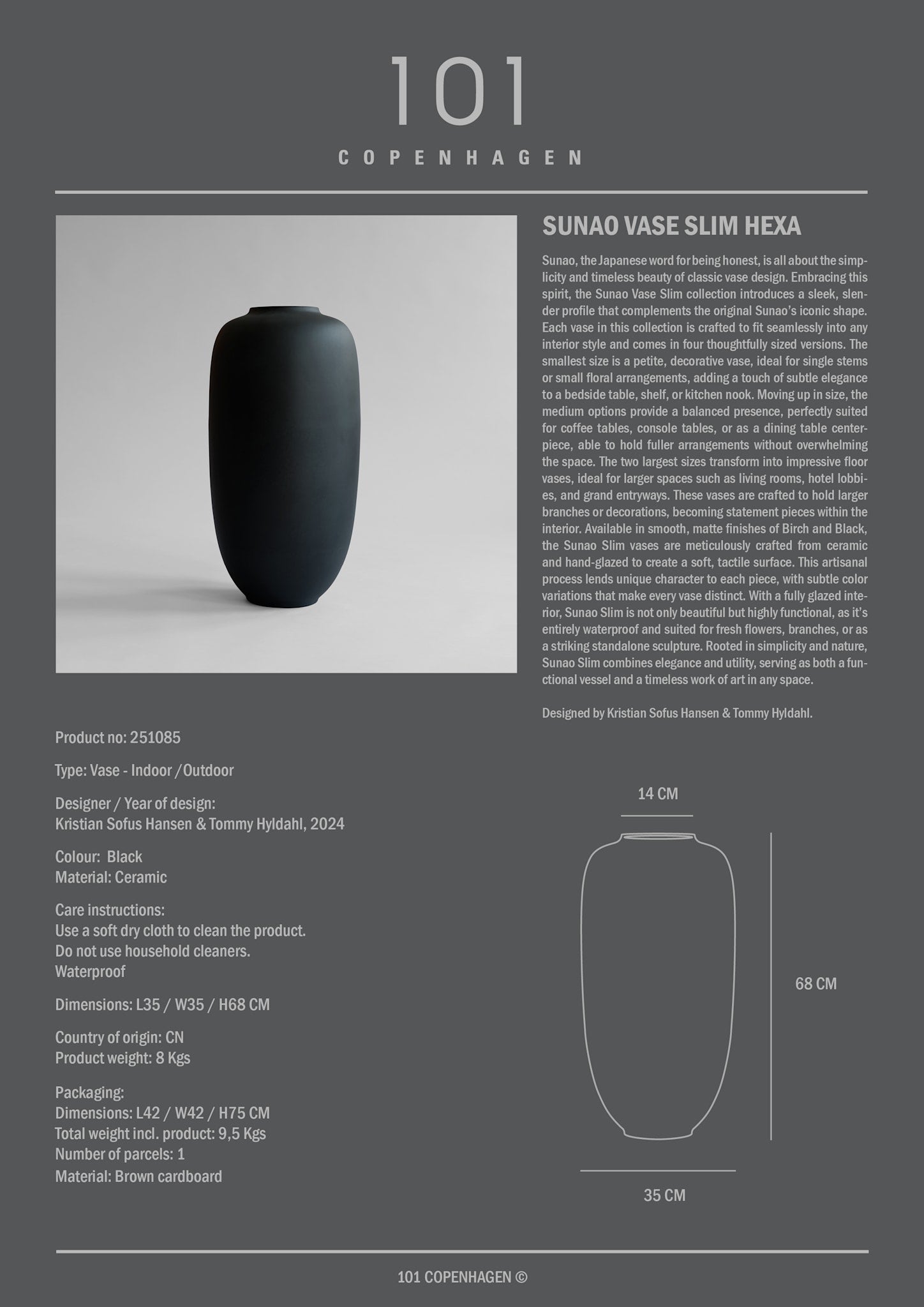 101 Copenhagen - Sunao Vase Slim, Mini - Birch - Vase
