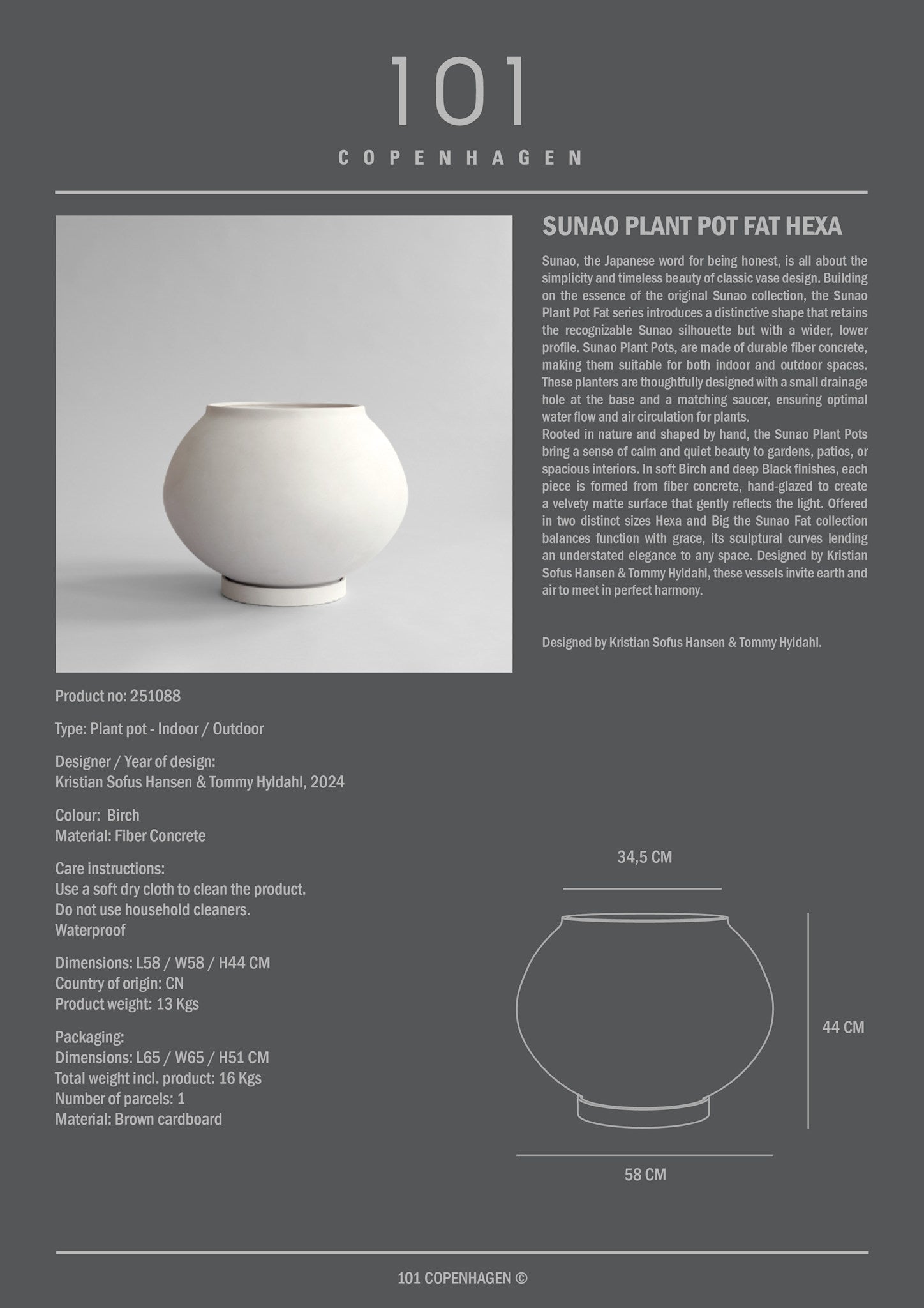 101 Copenhagen - Sunao Plant Pot Fat, Hexa - Birch - Plant Pot