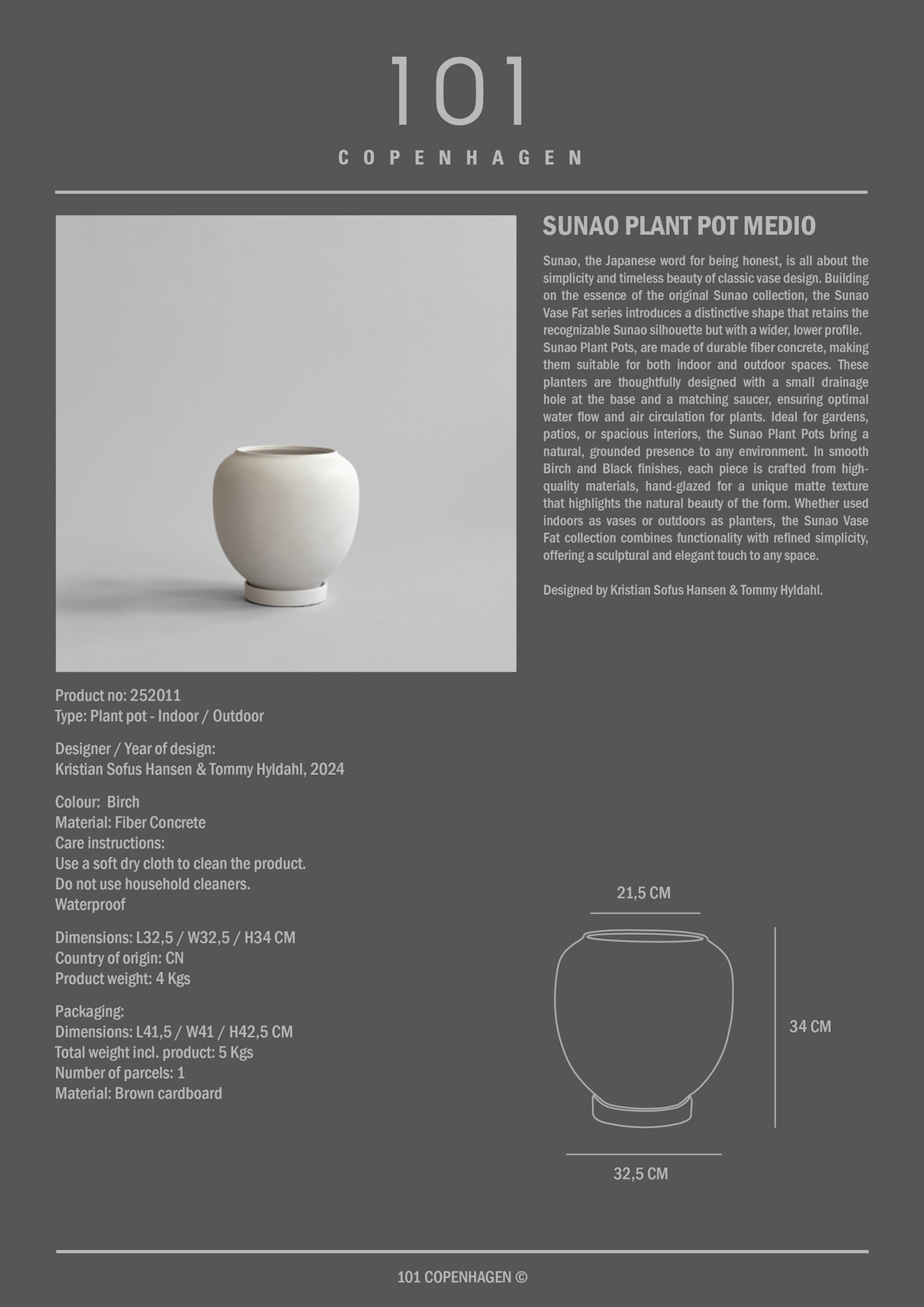 101 Copenhagen - Sunao Plant Pot, Medio - Birch - Plant Pot