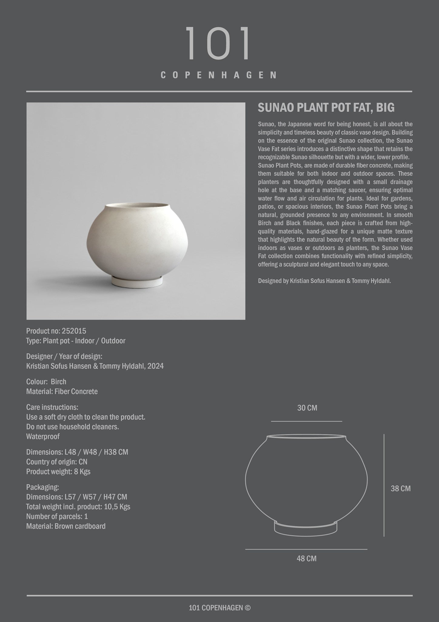 101 Copenhagen - Sunao Plant Pot Fat, Big - Birch - Plant Pot