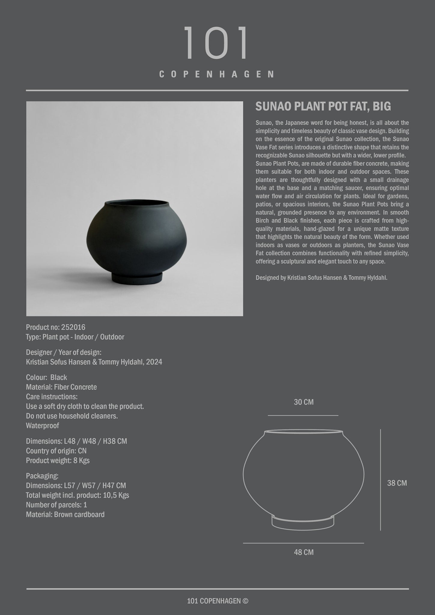 101 Copenhagen - Sunao Plant Pot Fat, Big - Black - Plant Pot