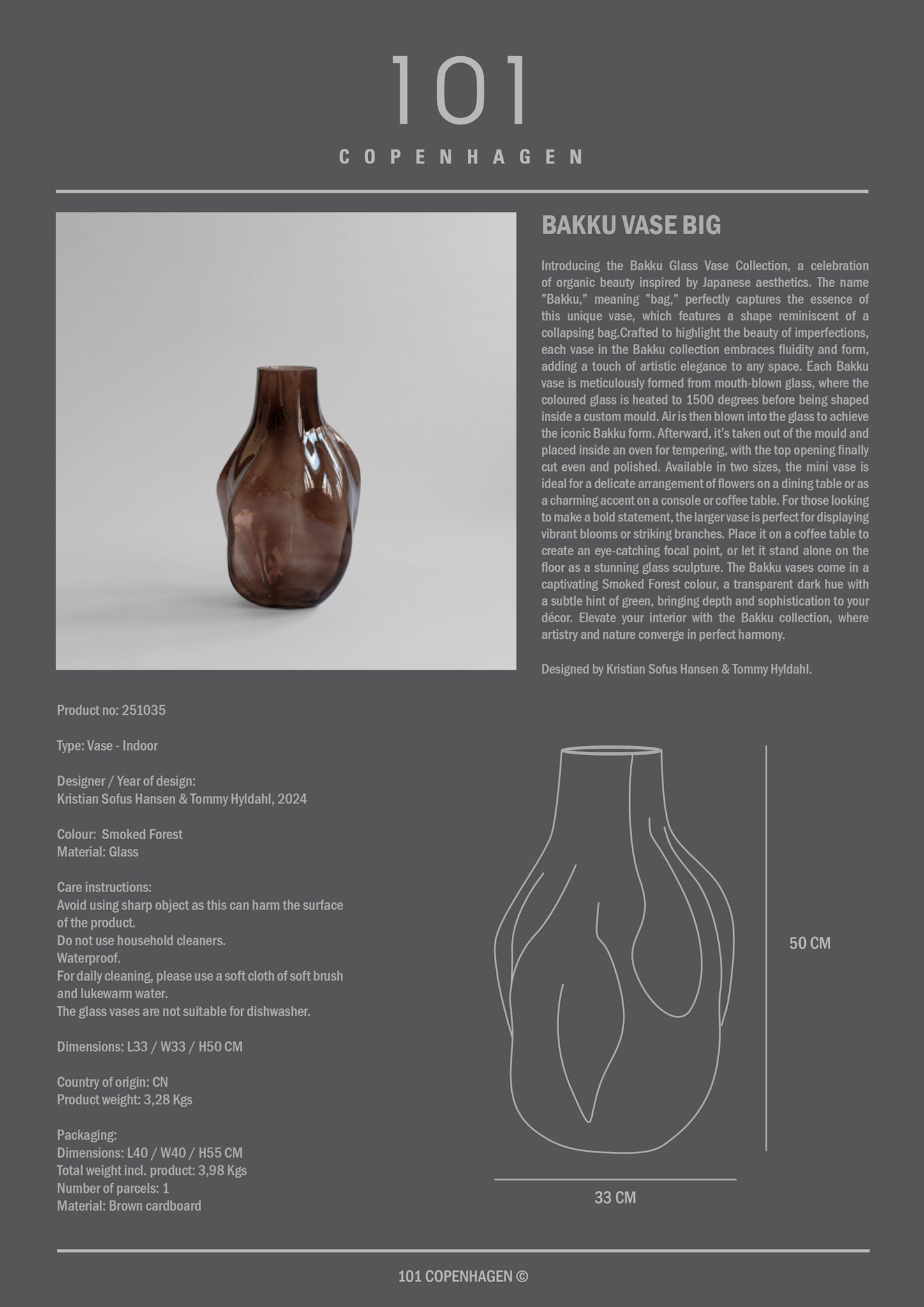 101 Copenhagen - Bakku Vase, Big - Smoked Forest - Vase
