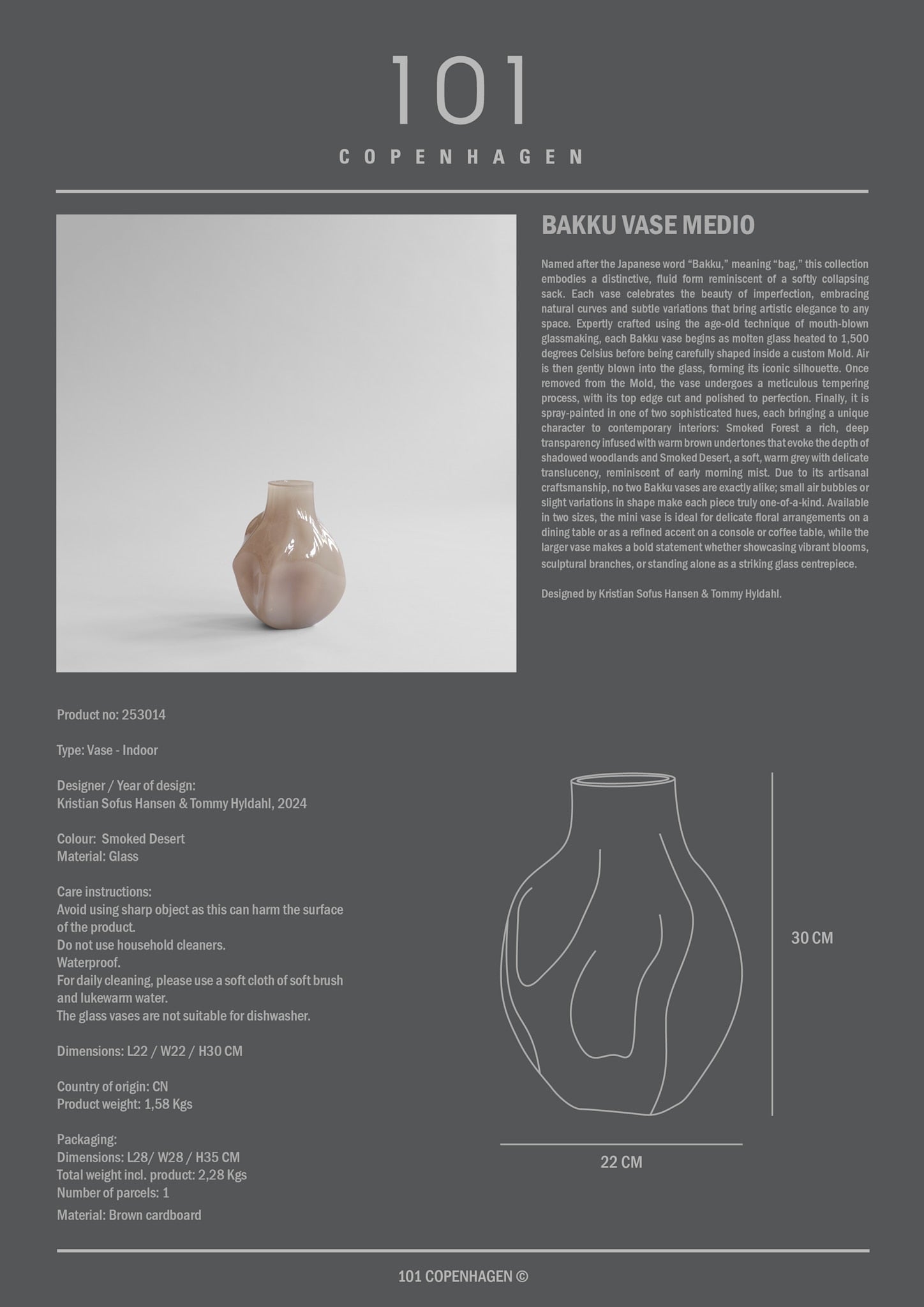 101 Copenhagen - Bakku Vase, Medio - Smoked Desert - Vase
