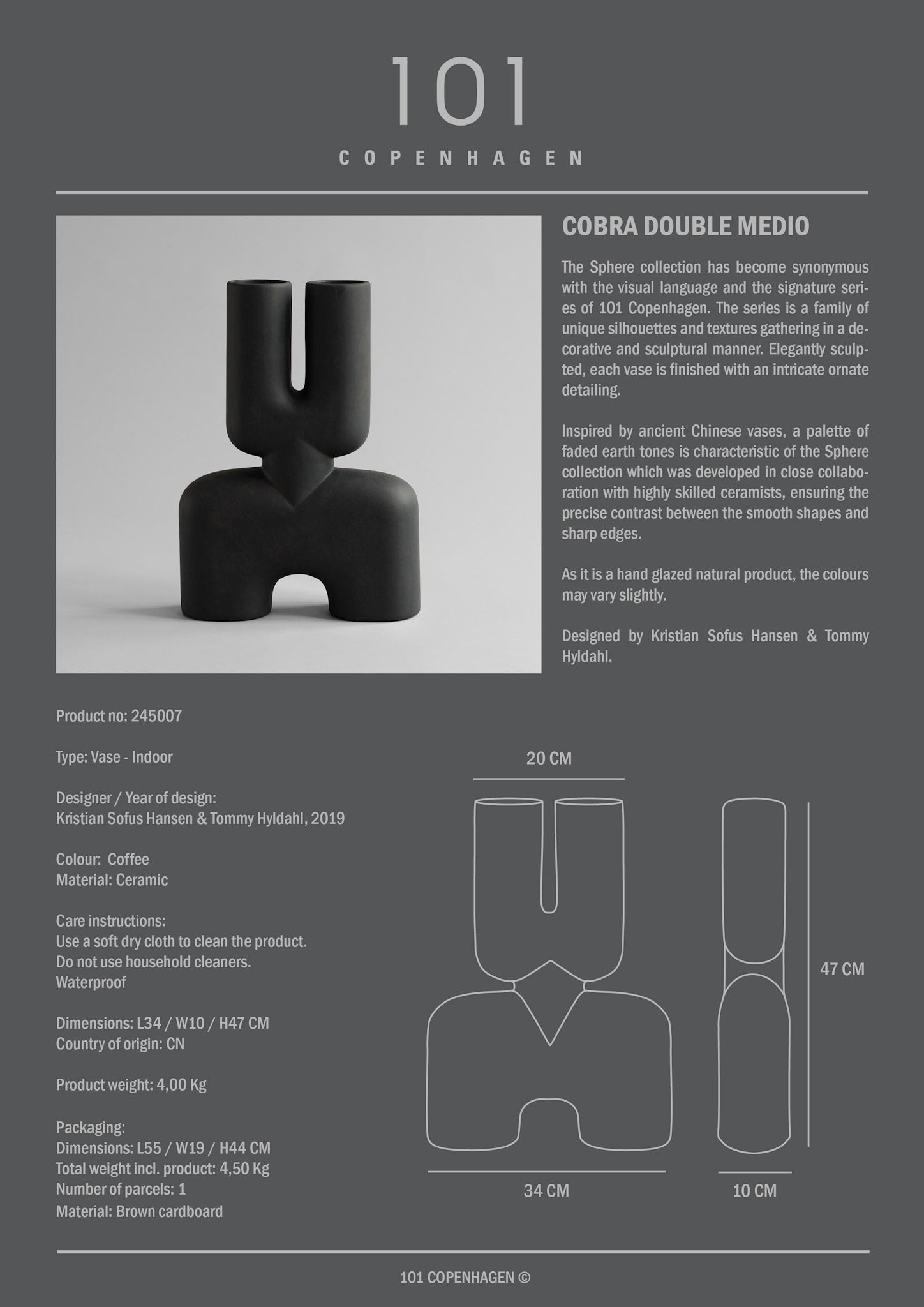 101 Copenhagen - Cobra Vase Double, Medio - Black - Vase