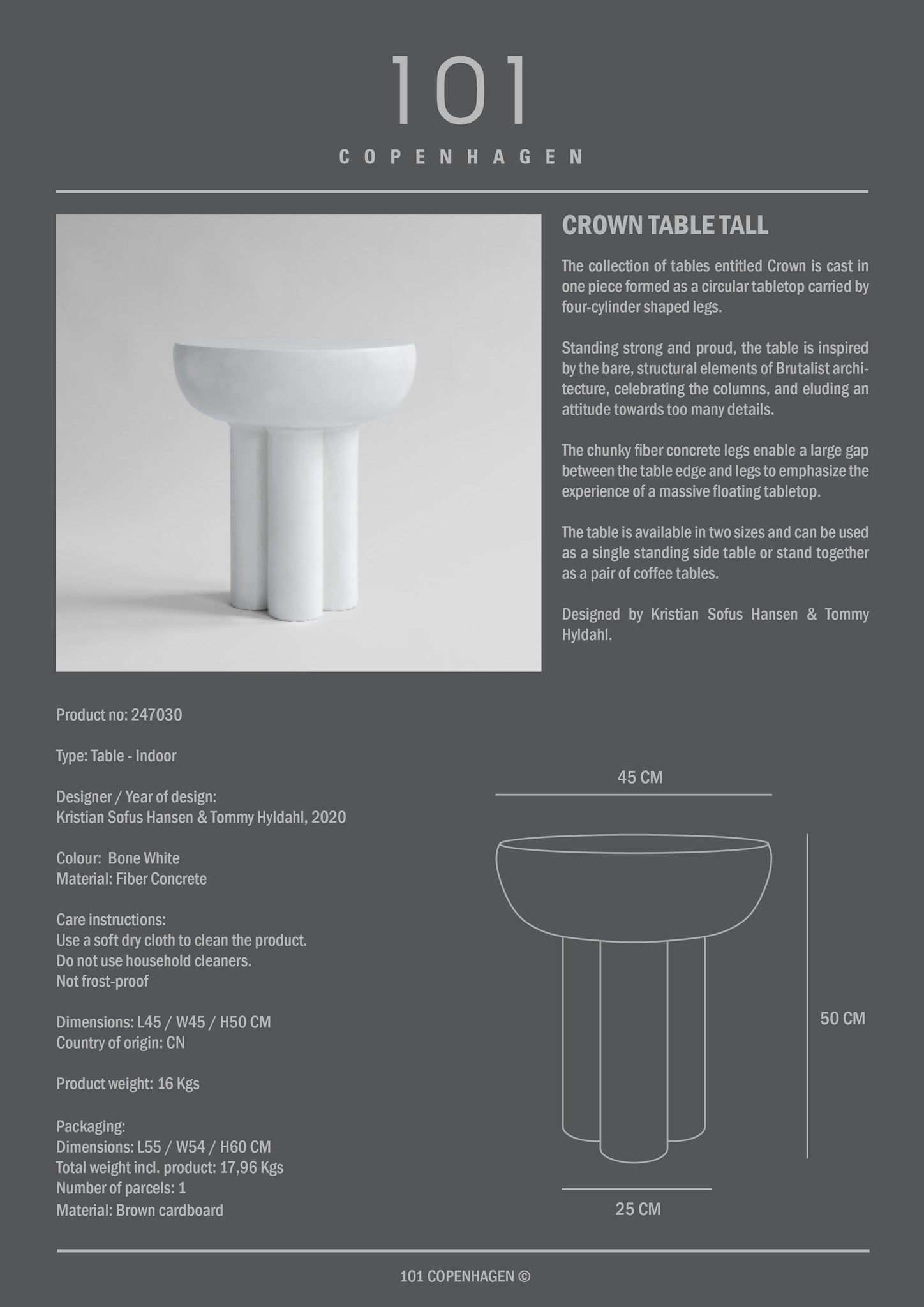101 Copenhagen - Crown Table, Tall - Bone White - Coffee or Side Table