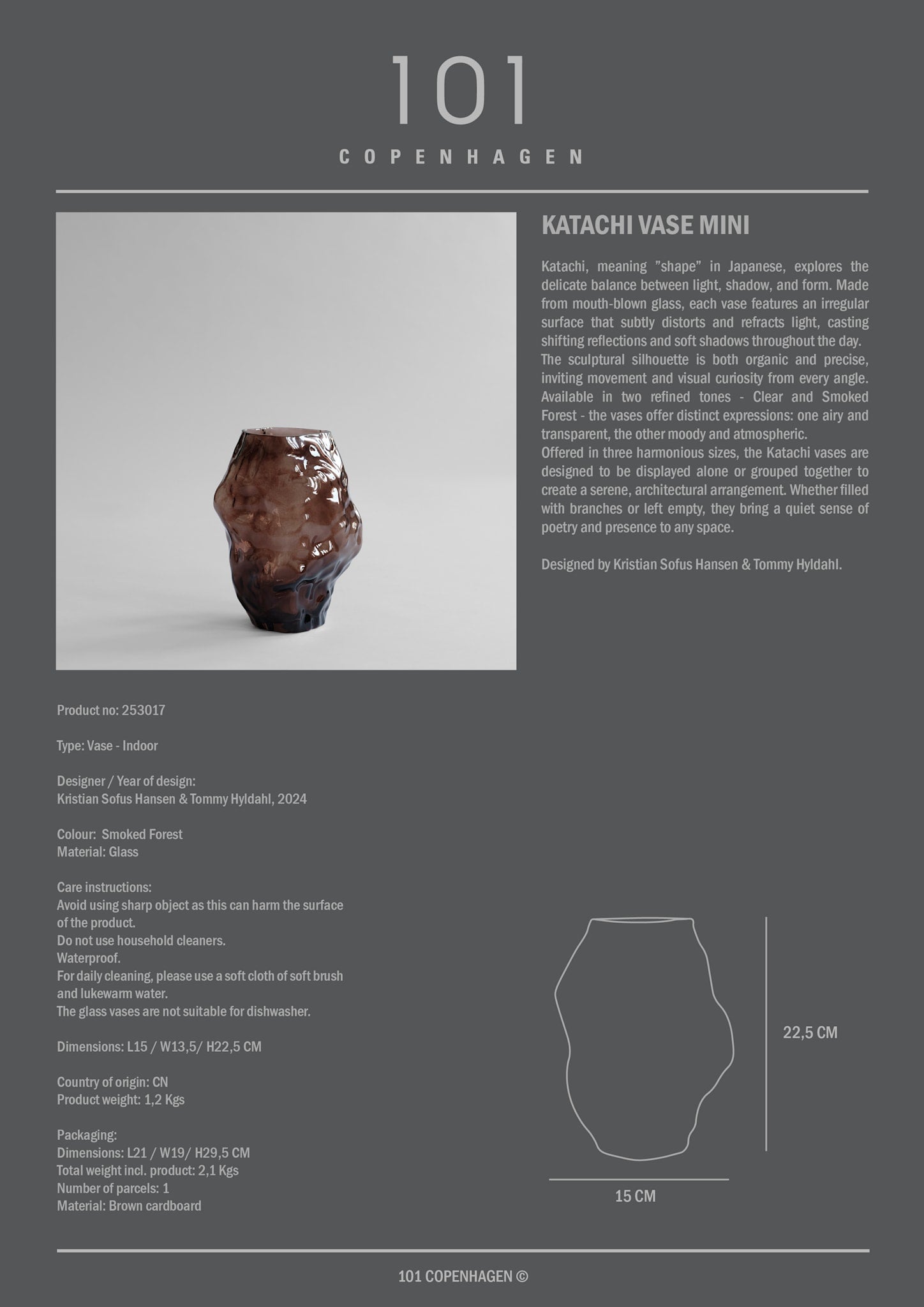 101 Copenhagen - Katachi Vase, Mini - Smoked Forest - Vase