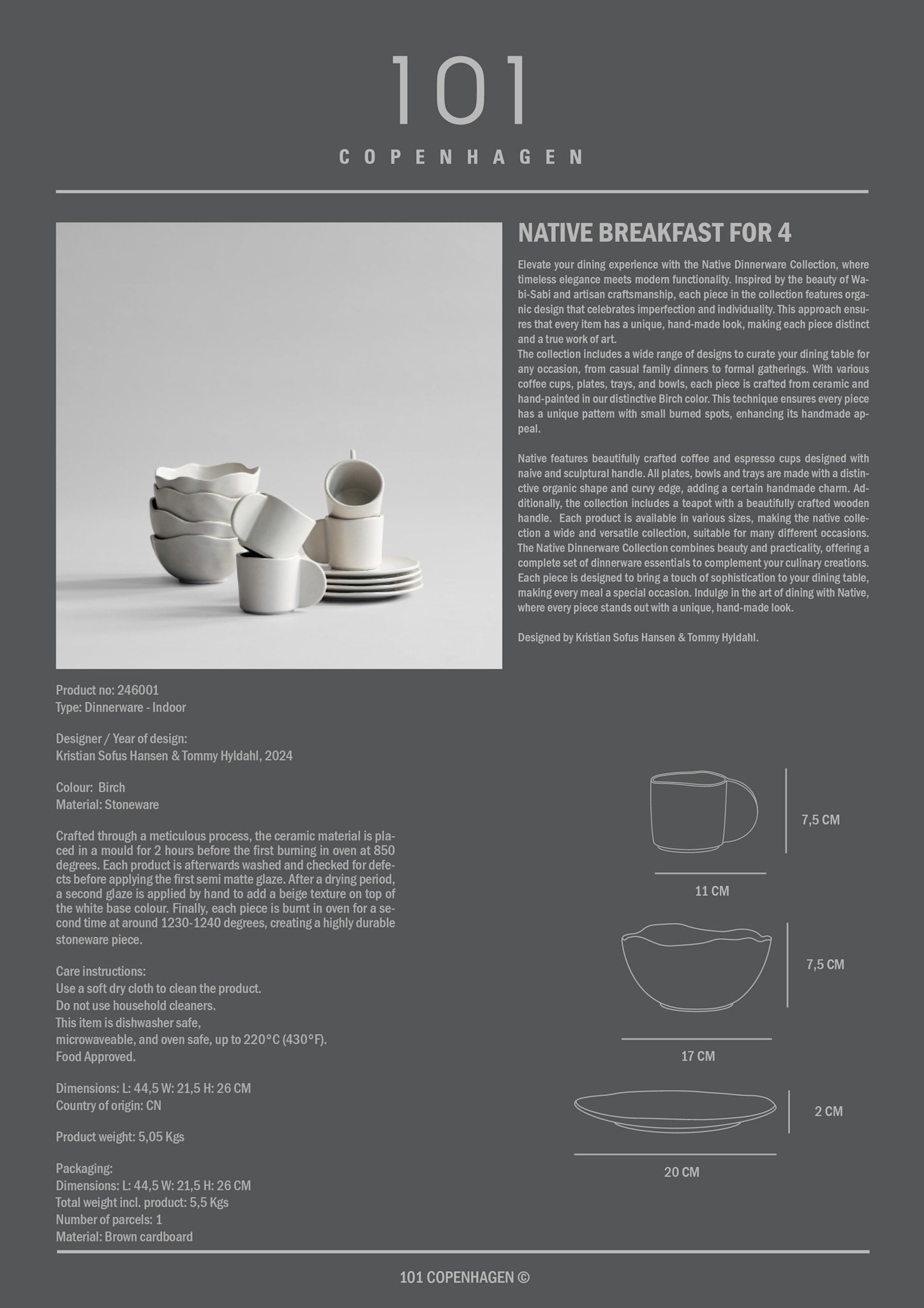 101 Copenhagen - Native Breakfast for 4 - Birch - Dinnerware Set