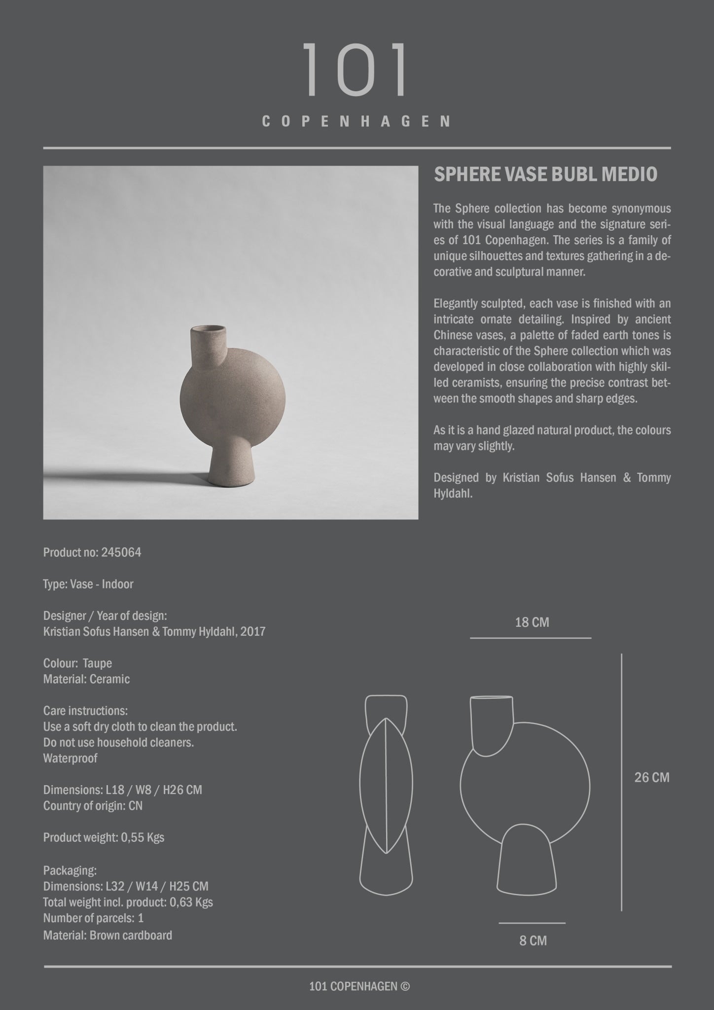 101 Copenhagen - Sphere Vase Bubl, Medio - Taupe -