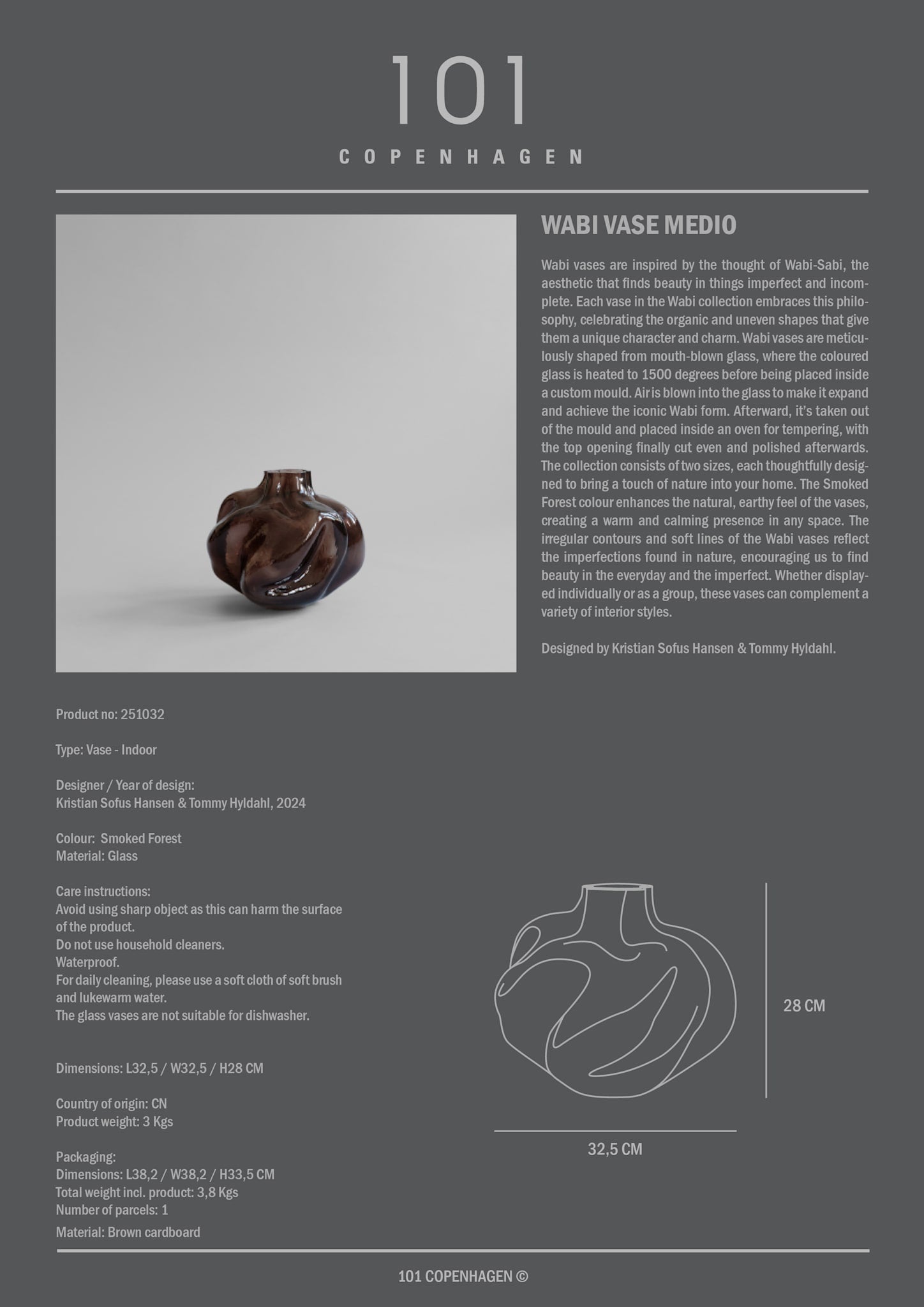 101 Copenhagen - Wabi Vase, Medio - Smoked Forest - Vase