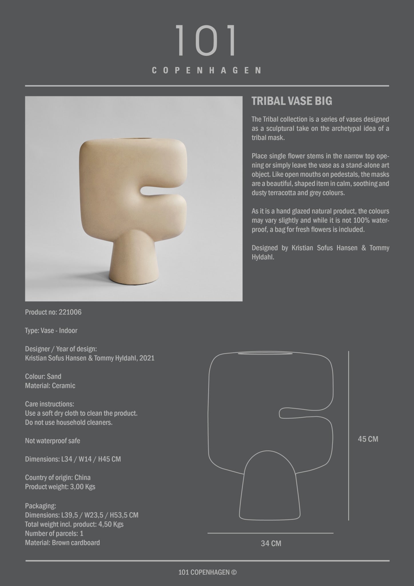 101 Copenhagen - Tribal Vase, Big - Sand - Vase