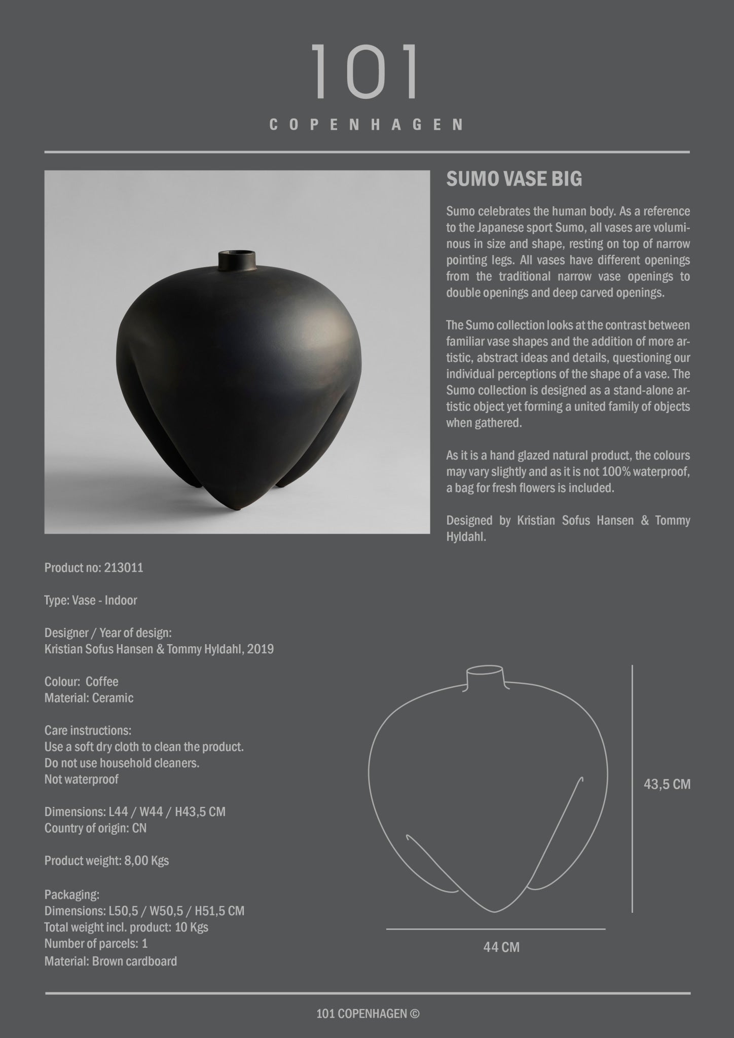 101 Copenhagen - Sumo Vase, Big - Coffee - Vase