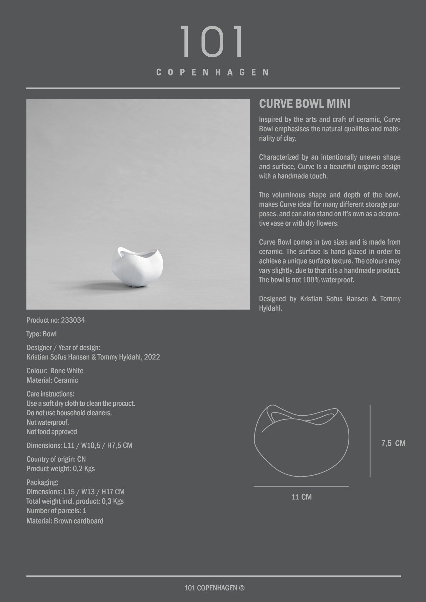 101 Copenhagen - Curve Bowl, Mini - Bone White - Ceramic bowl