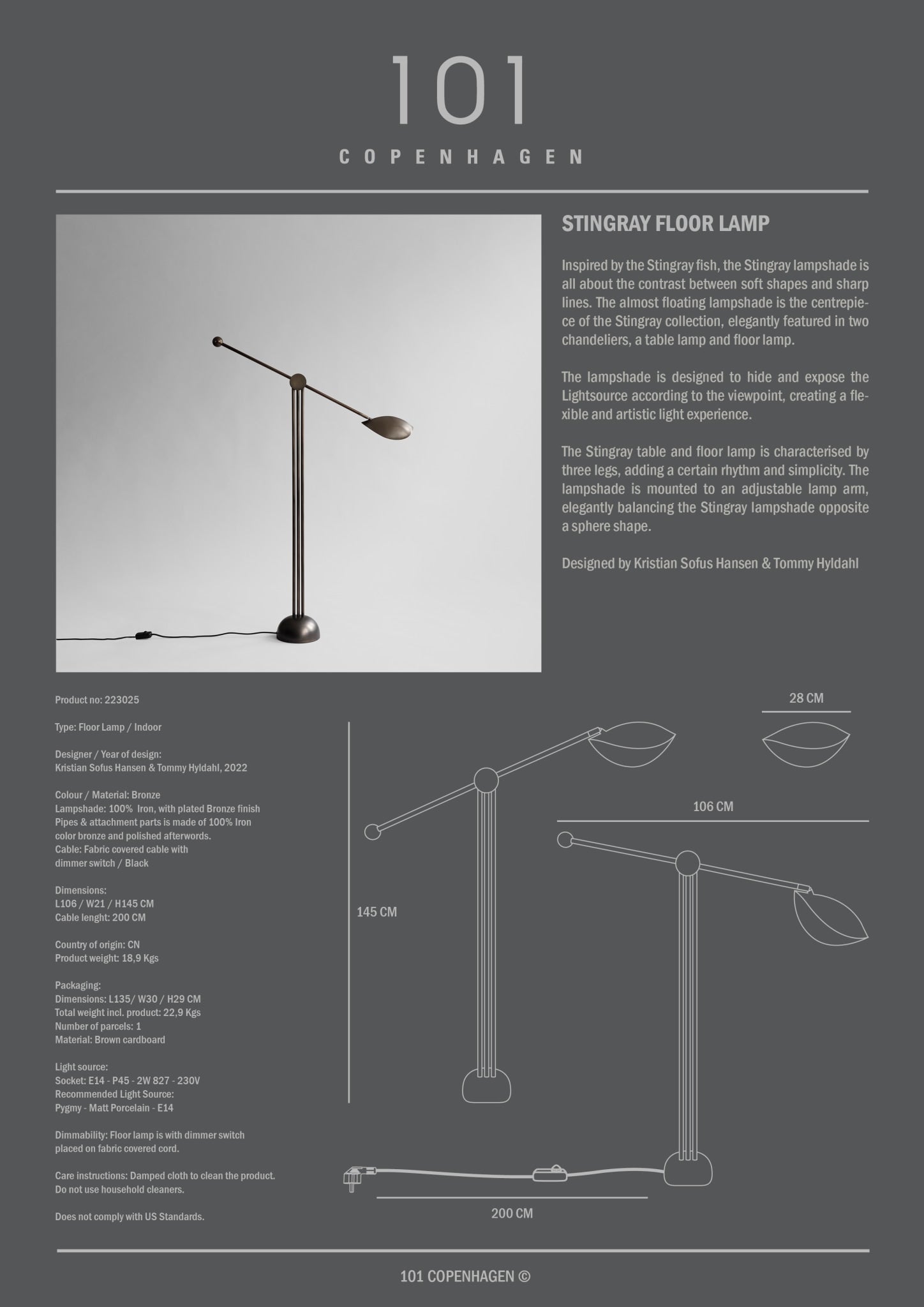 101 Copenhagen - Stingray Floor Lamp - Bronze - Floor Lamp