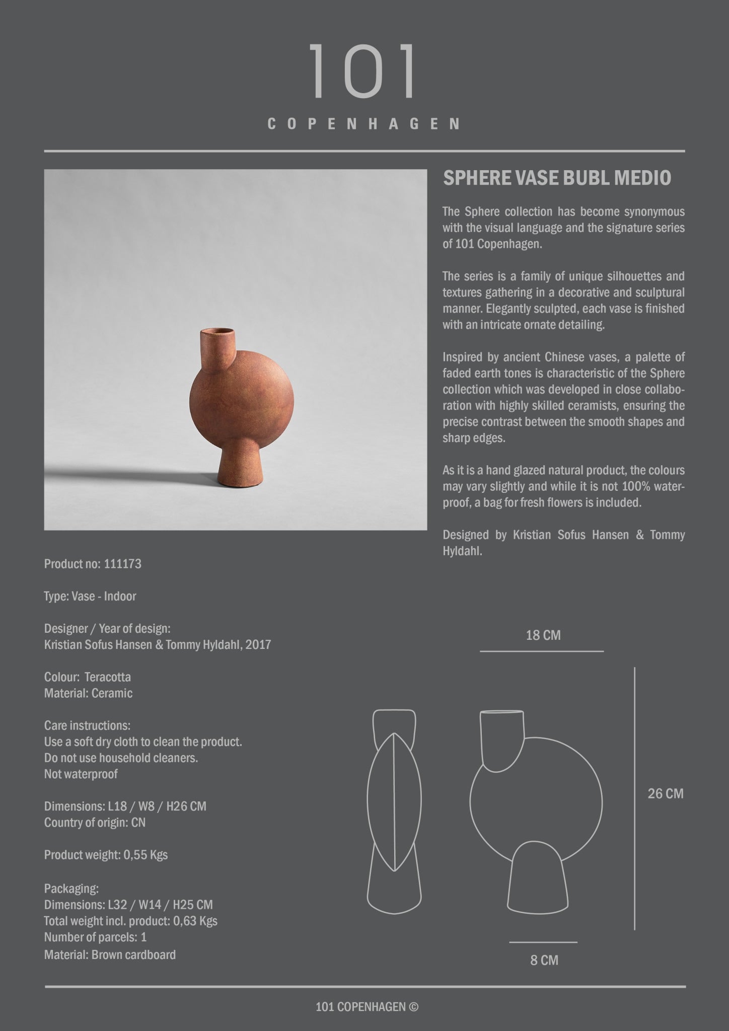 101 Copenhagen - Sphere Vase Bubl, Medio -Terracotta - Vase