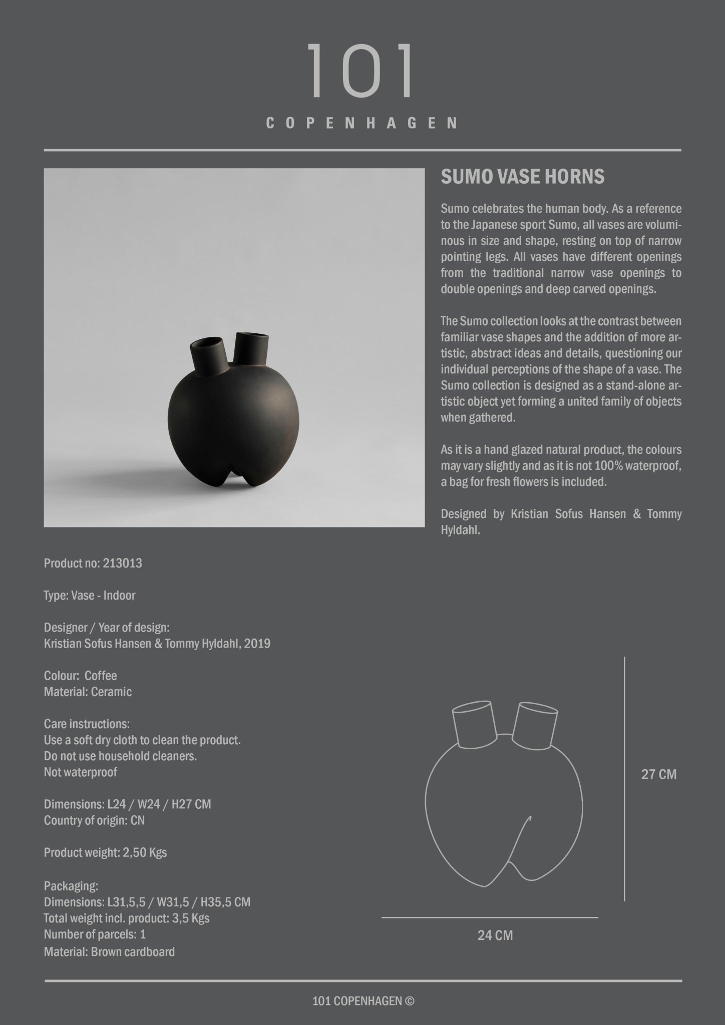 101 Copenhagen - Sumo Vase, Horns - Coffee - Vase