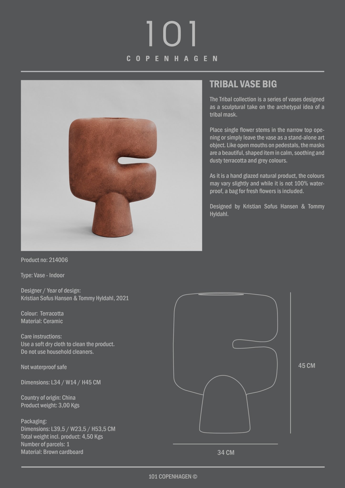 101 Copenhagen - Tribal Vase, Big - Terracotta - Vase