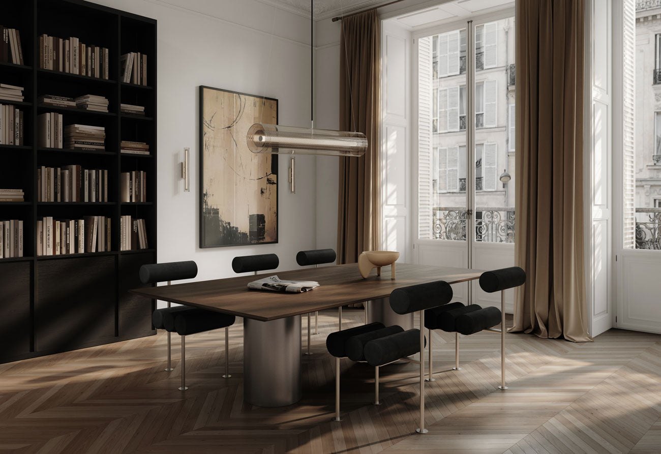 101 Copenhagen Hiro dining chairs and Frame pendant