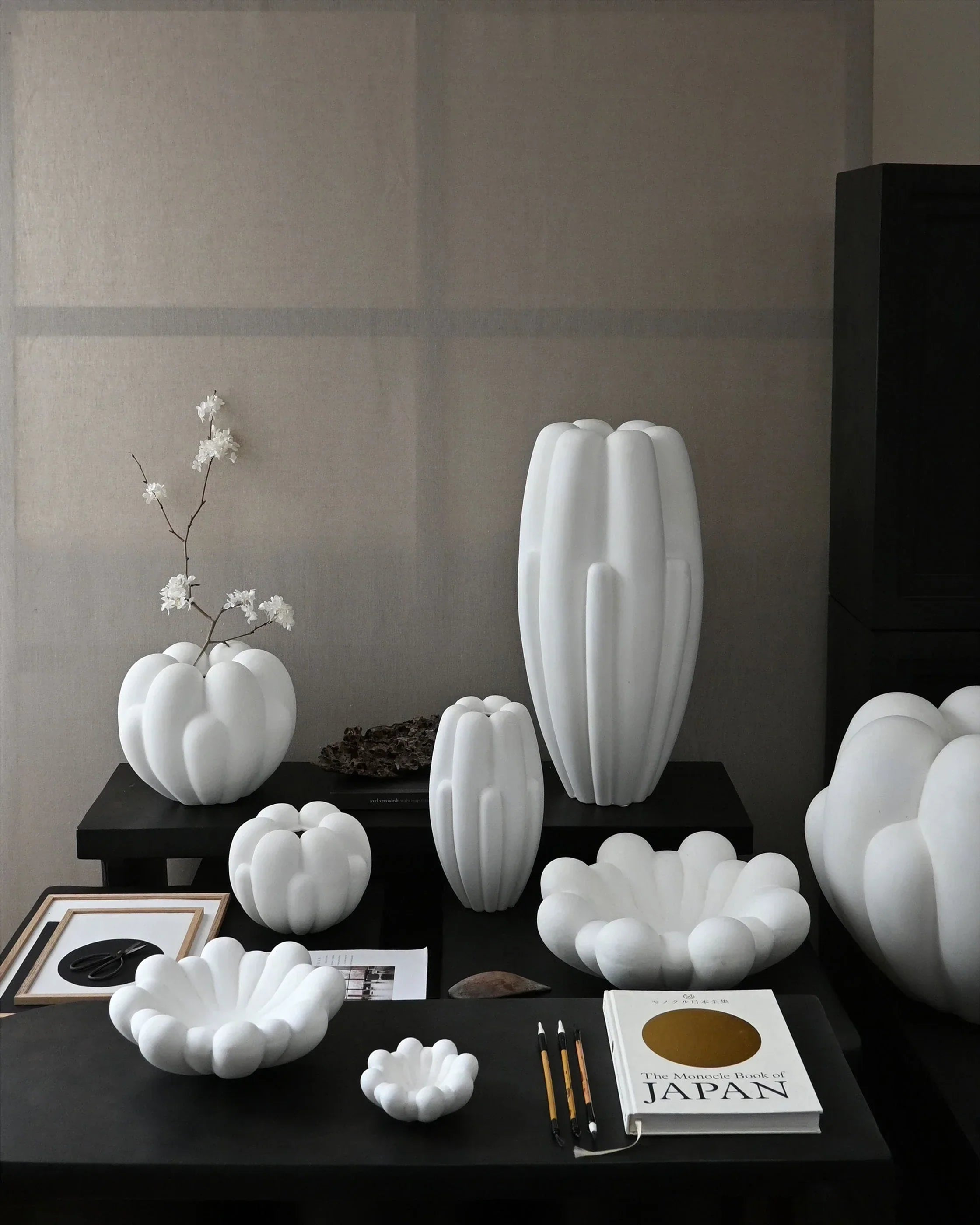 101 Copenhagen Bloom vases and trays in Bone white