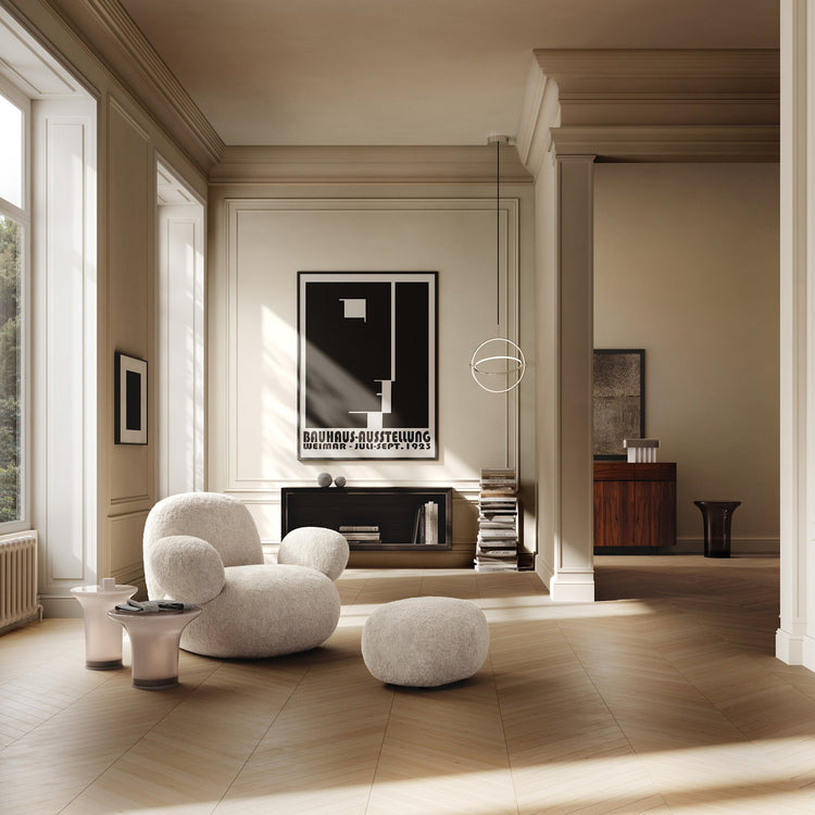 101 Copenhagen Toe Armchair and Toe Ottoman in Sandshell Sheepskin