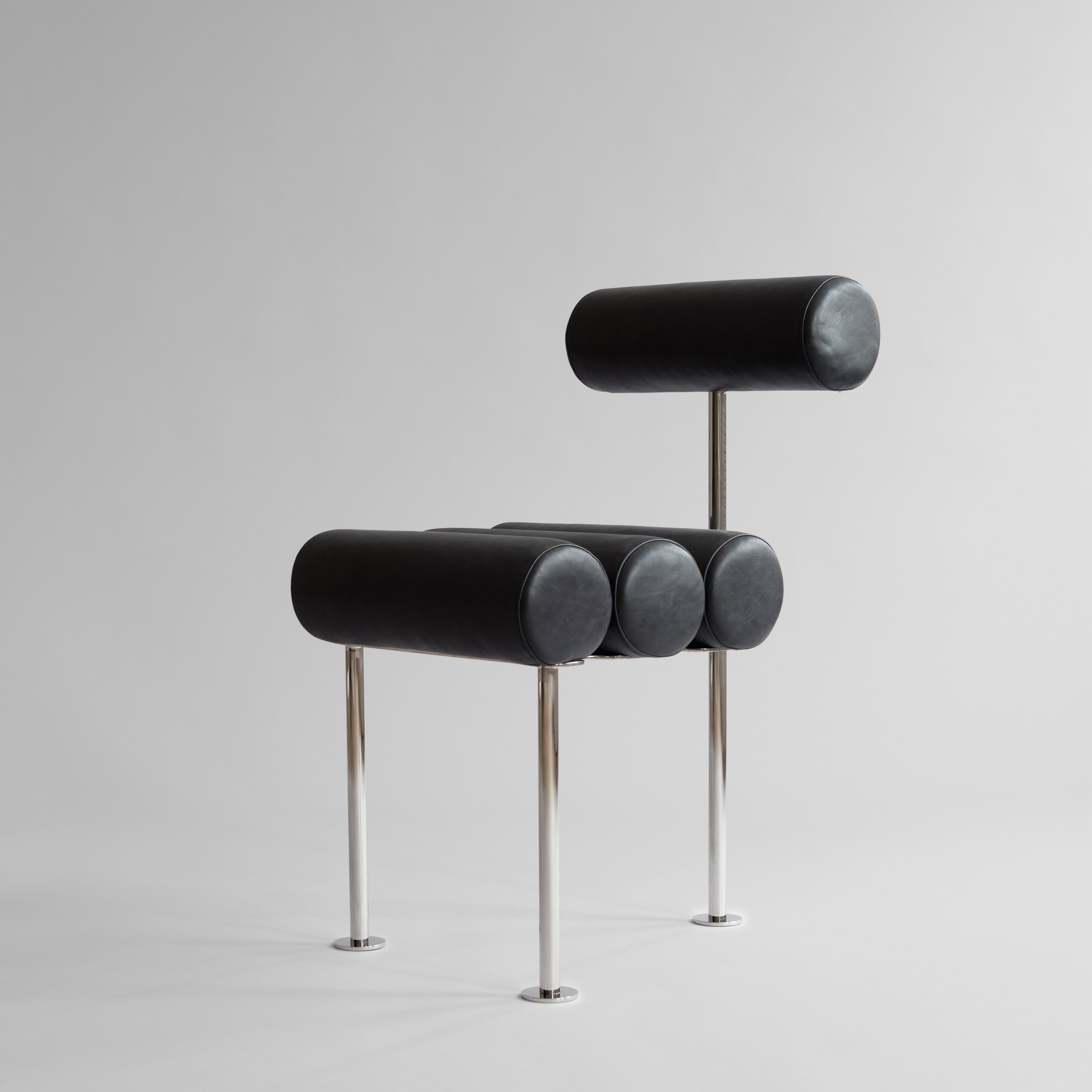 101 Copenhagen - Hiro Dining Chair, Stainless Steel - Aniline Leather Black - Dining Chair