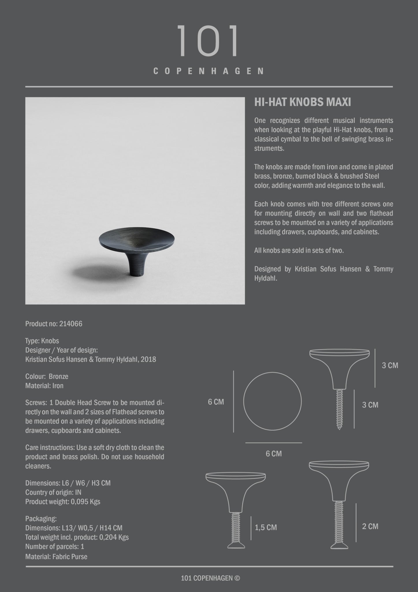 101 Copenhagen - HiHat Knobs, Maxi - Bronze - Knobs