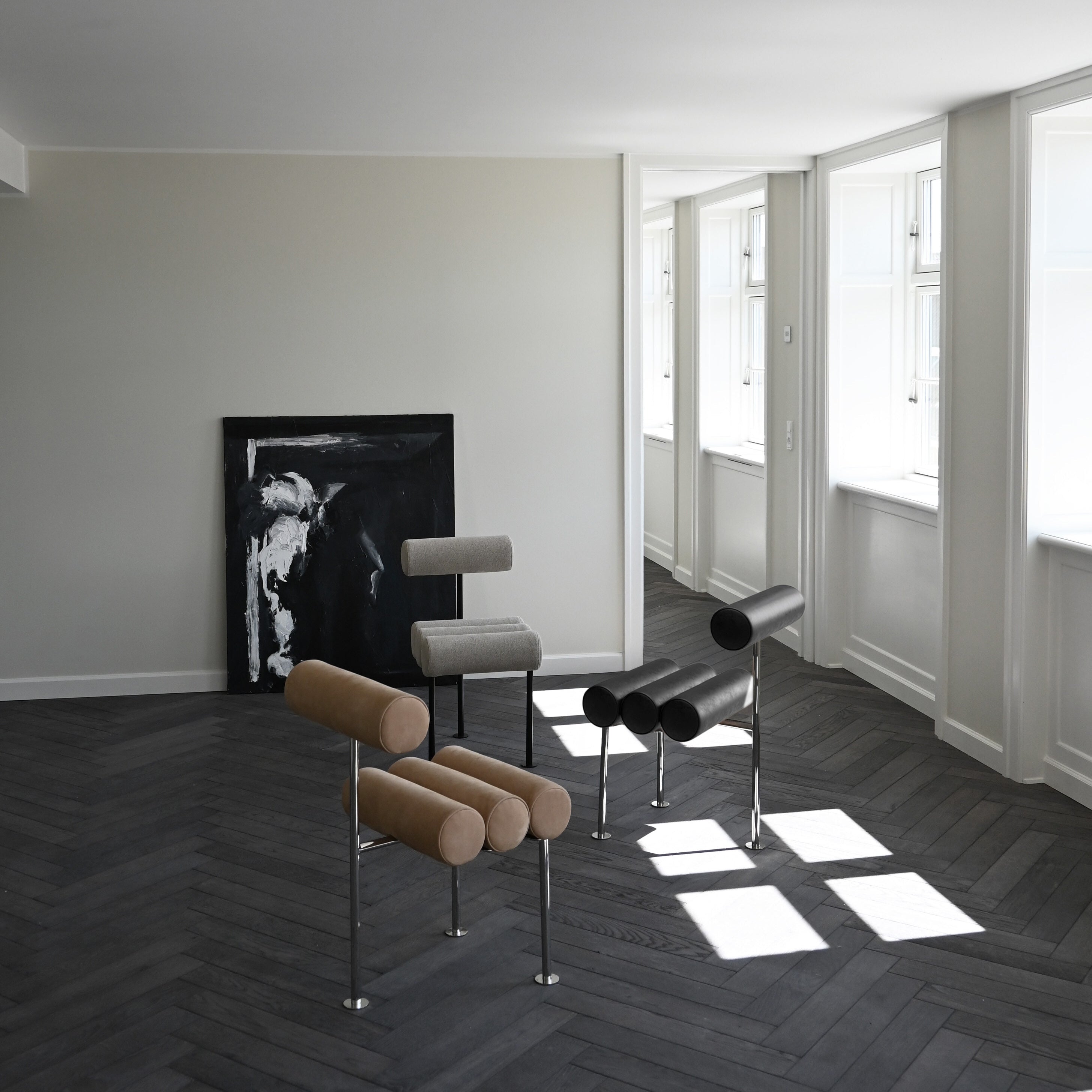 Hiro Dining Chair, Stainless Steel - Aniline Leather Black