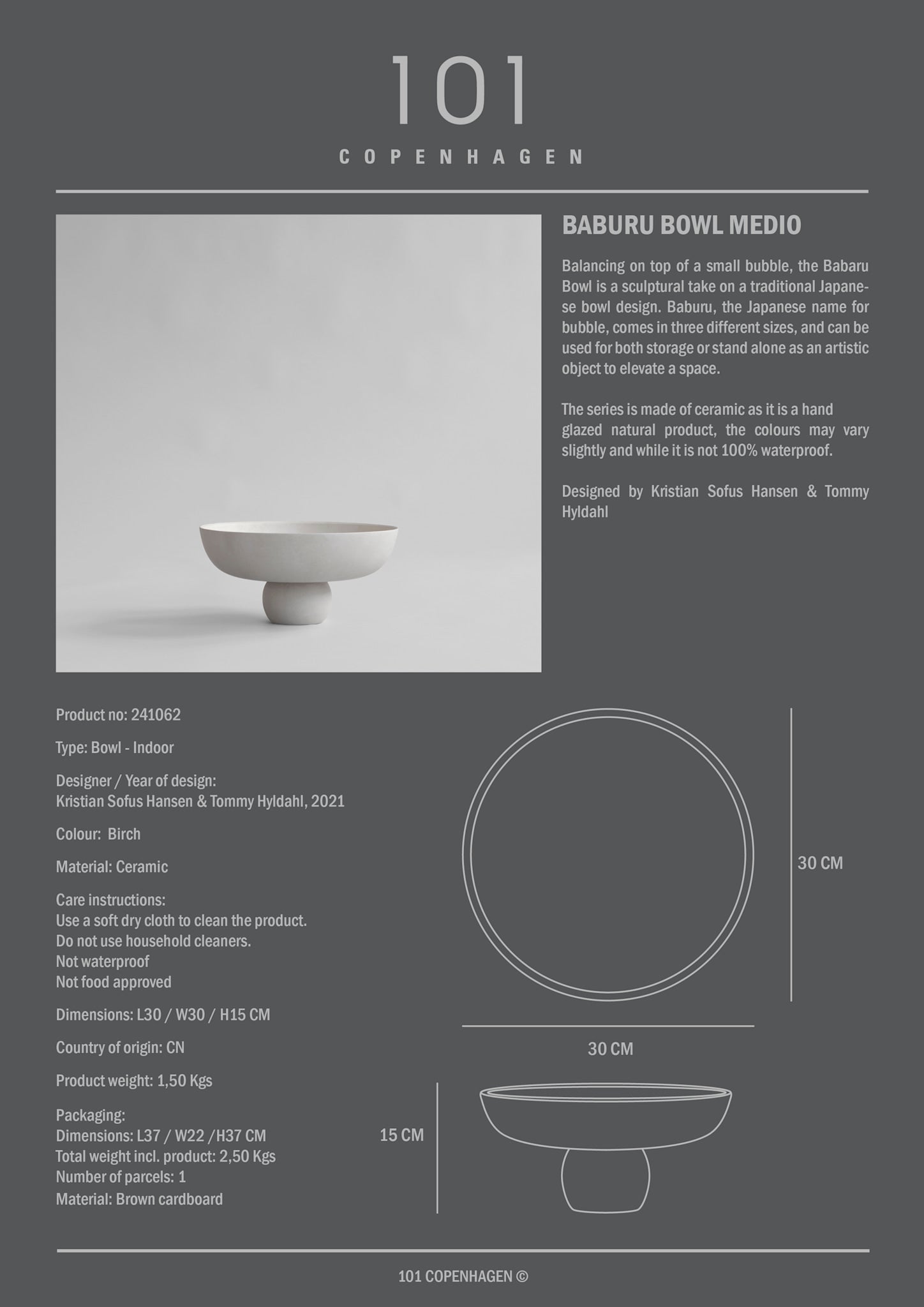 101 Copenhagen - Baburu Bowl, Medio - Birch - Ceramic bowl