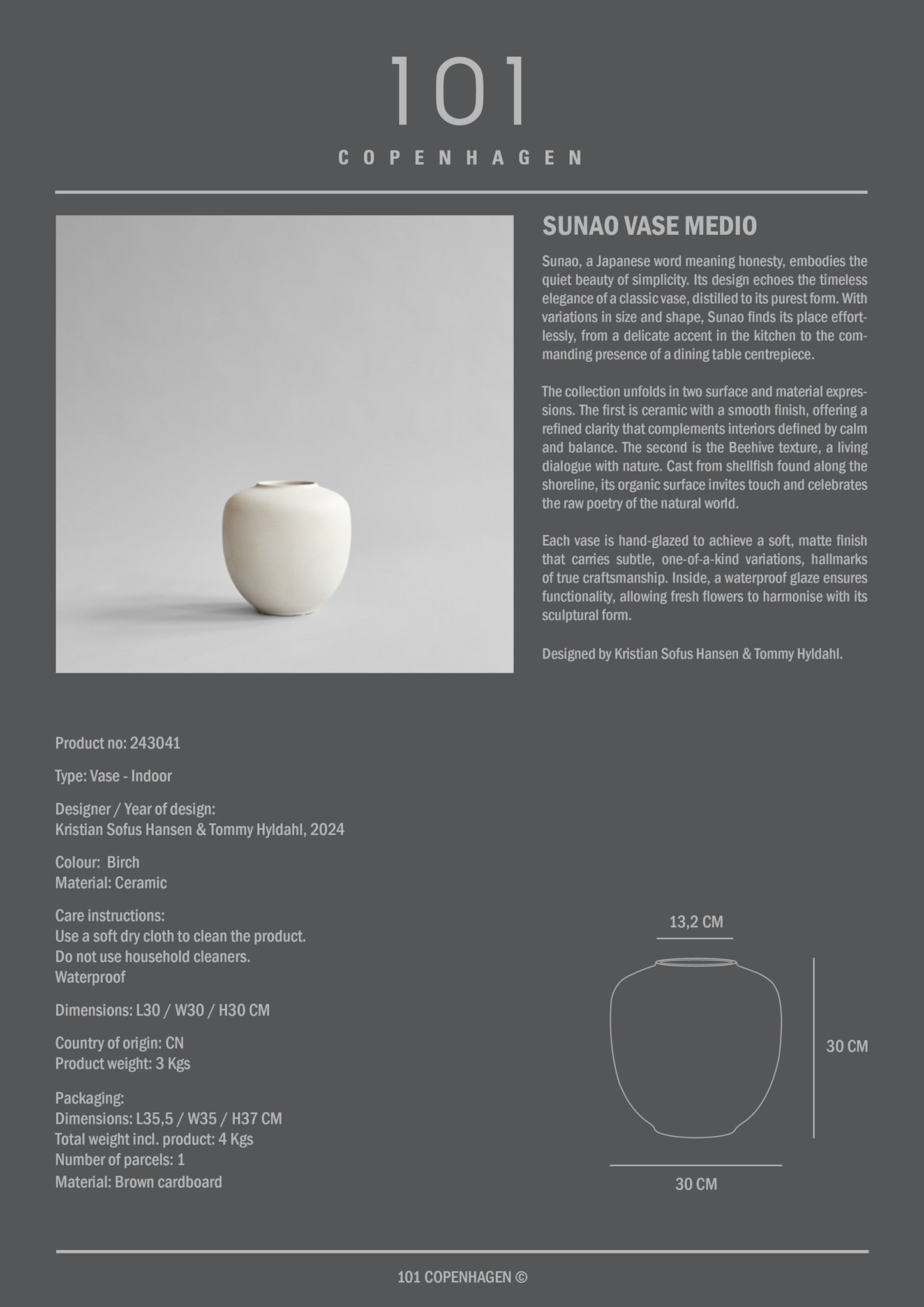 101 Copenhagen - Sunao Vase, Medio - Birch - Vase