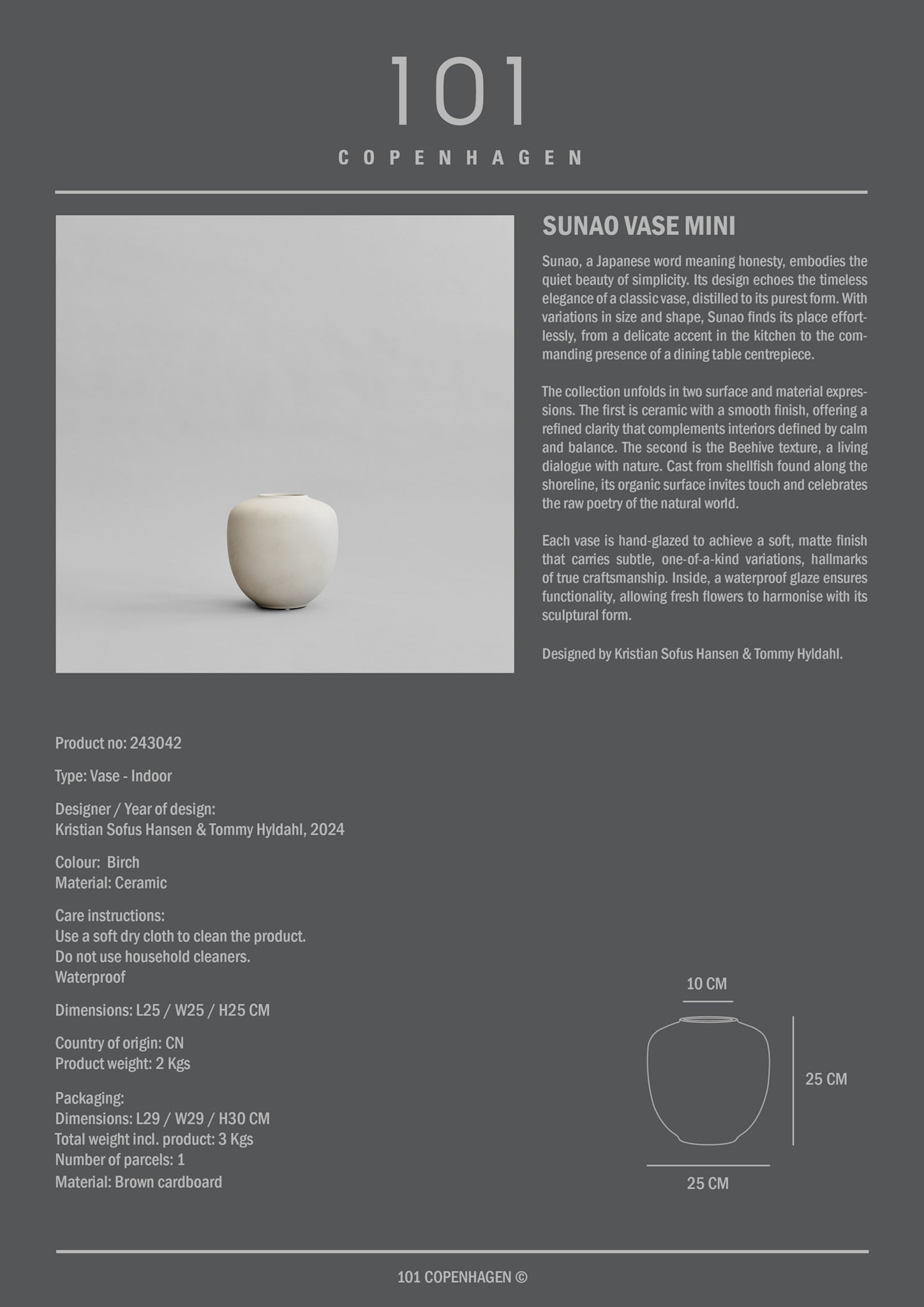 101 Copenhagen - Sunao Vase, Mini - Birch - Vase