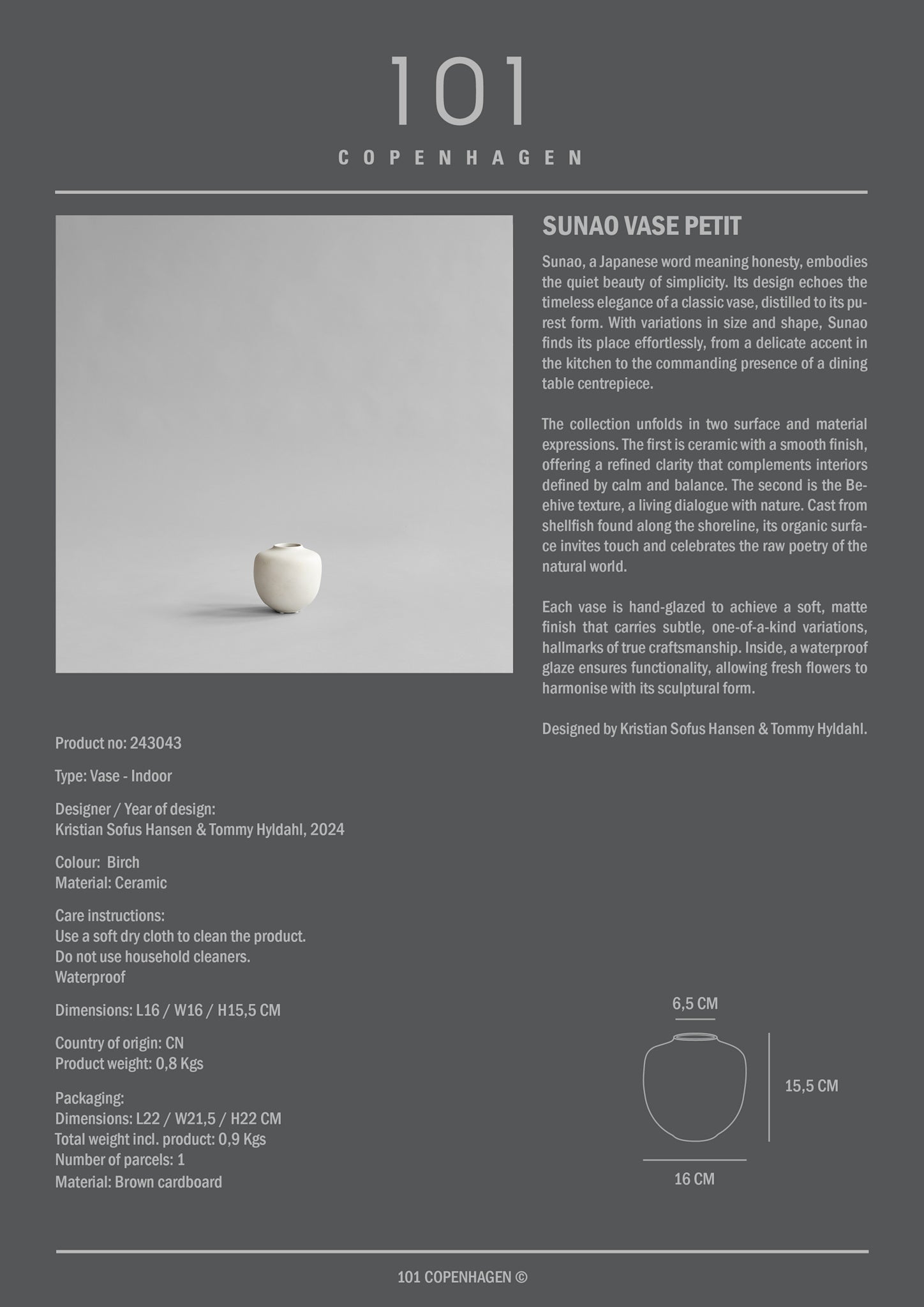 101 Copenhagen - Sunao Vase, Petit - Birch - Vase