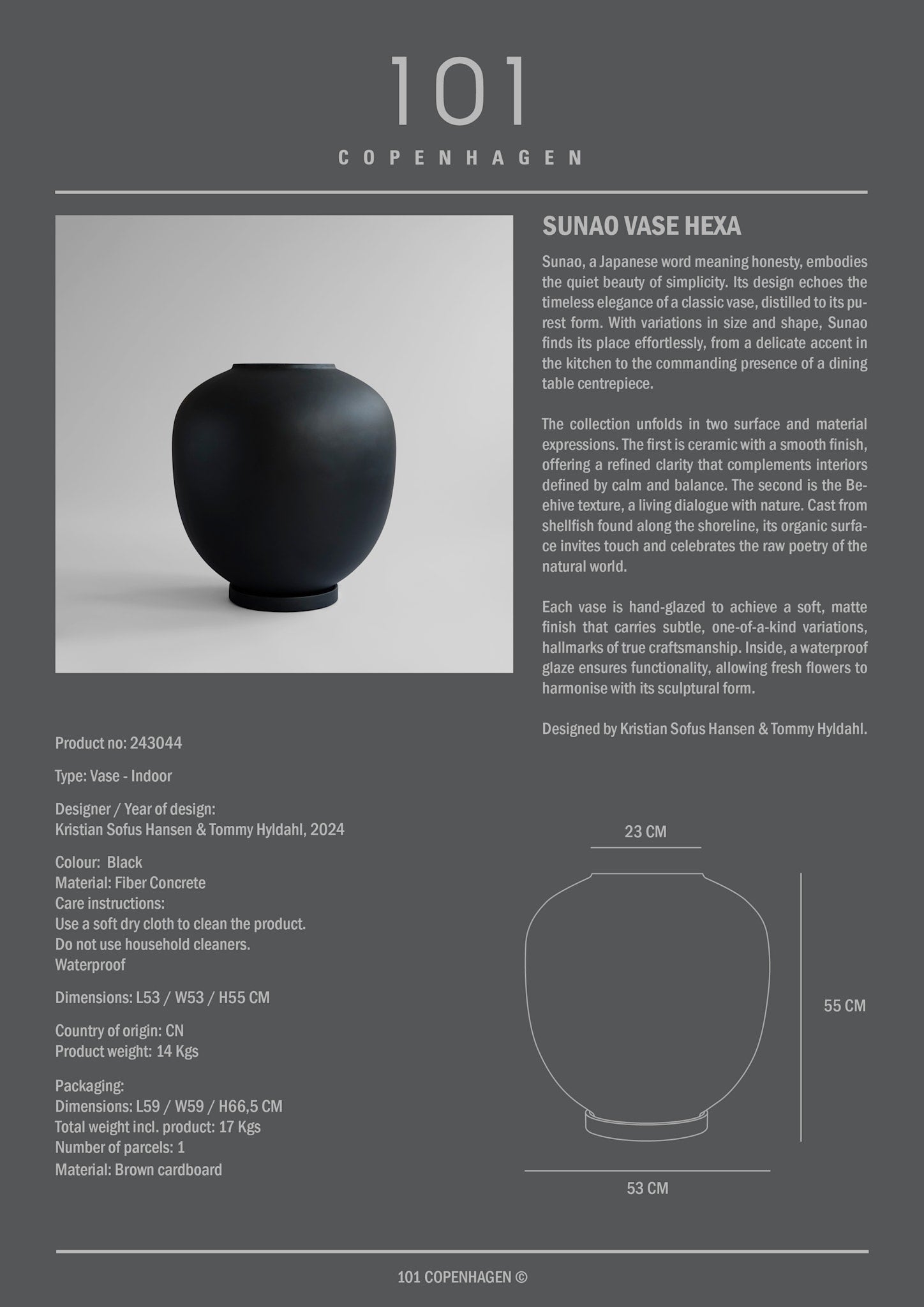 101 Copenhagen - Sunao Vase, Hexa - Black - Plant Pot