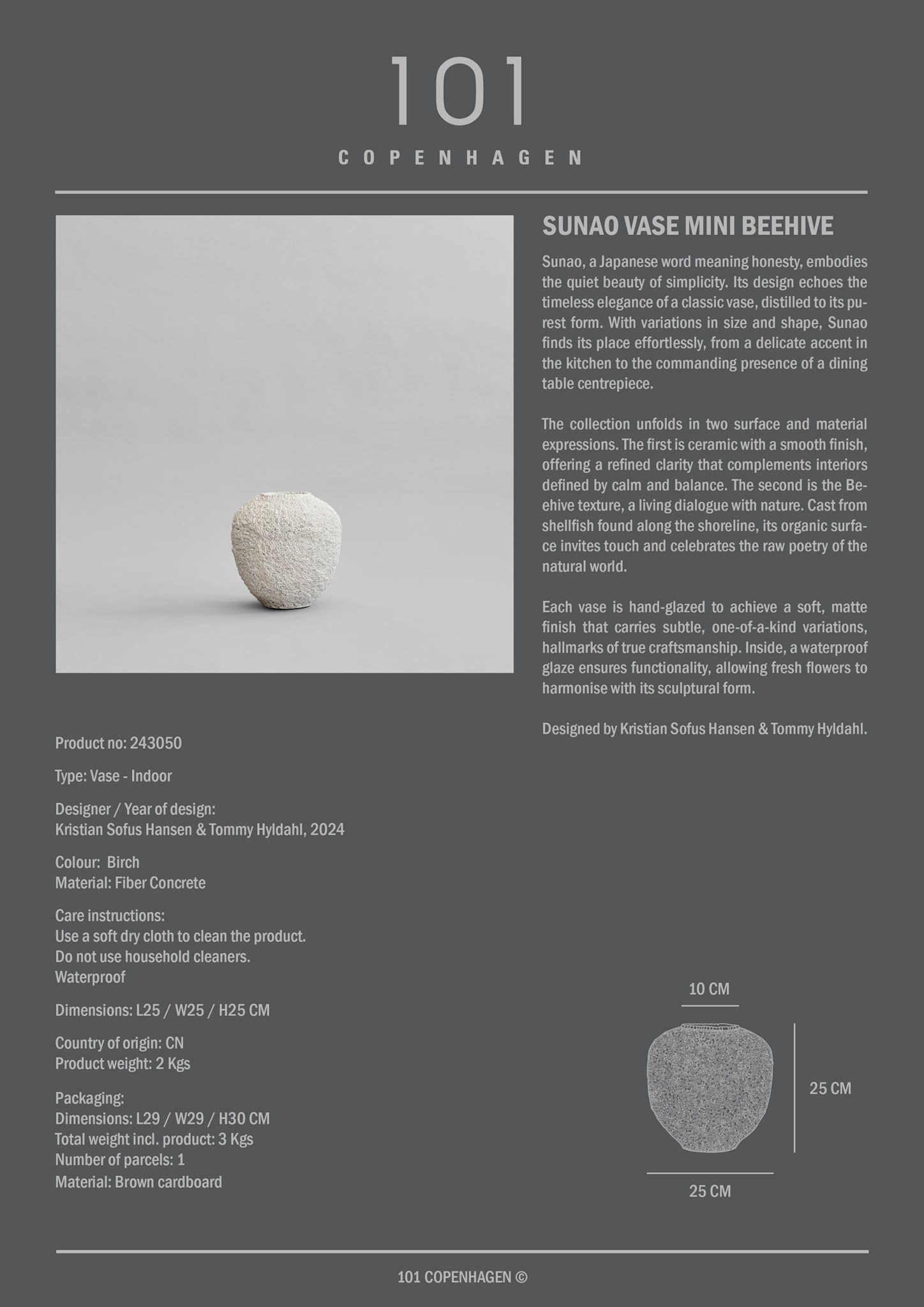 101 Copenhagen - Sunao Vase, Mini - Beehive - Vase
