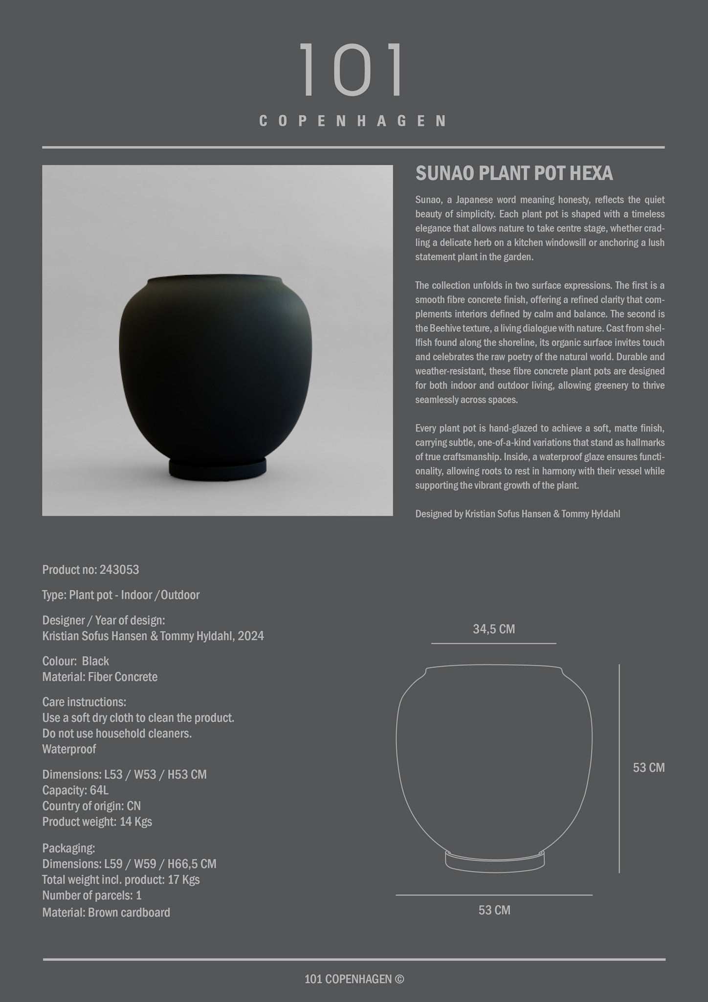 101 Copenhagen - Sunao Plant Pot, Hexa - Black - Plant Pot