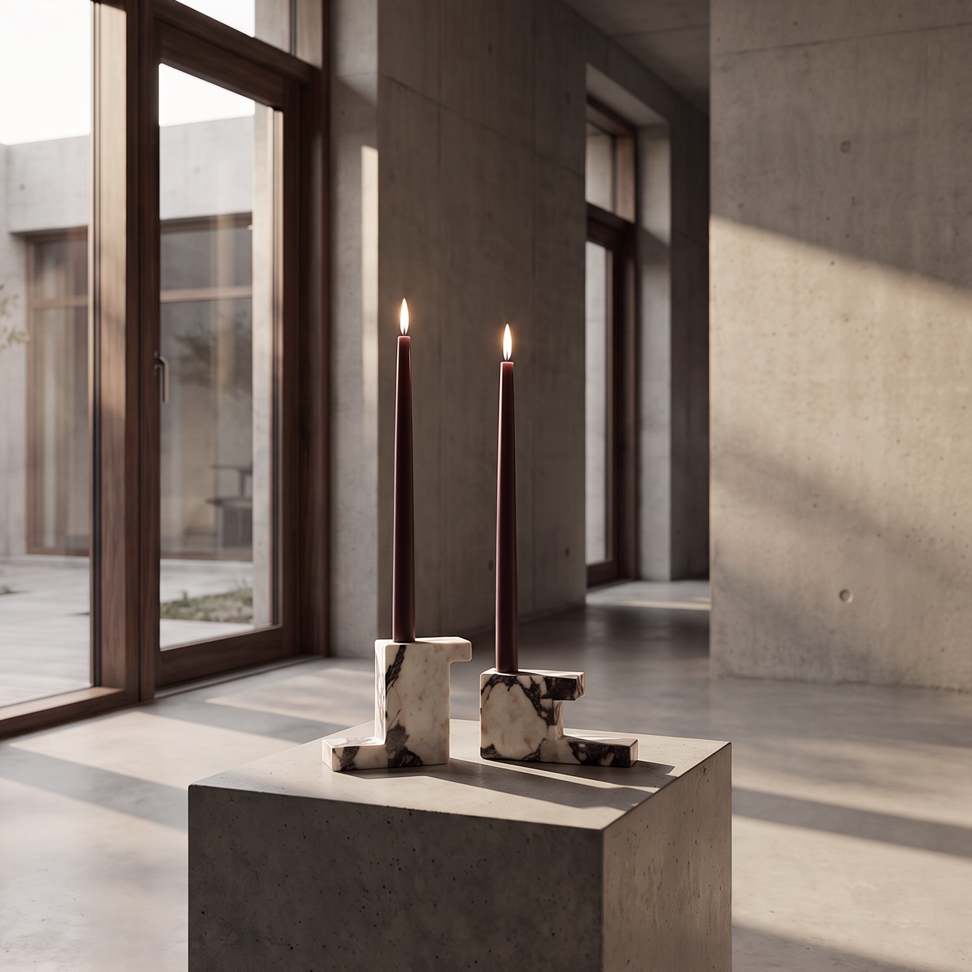 Brick Candle Holder, Low - Calacatta