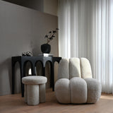 101 Copenhagen Toe Chair and Big foot stool in Sandshell Sheepskin, Gallery balls and Sunao Vase on a Big Bow Consol