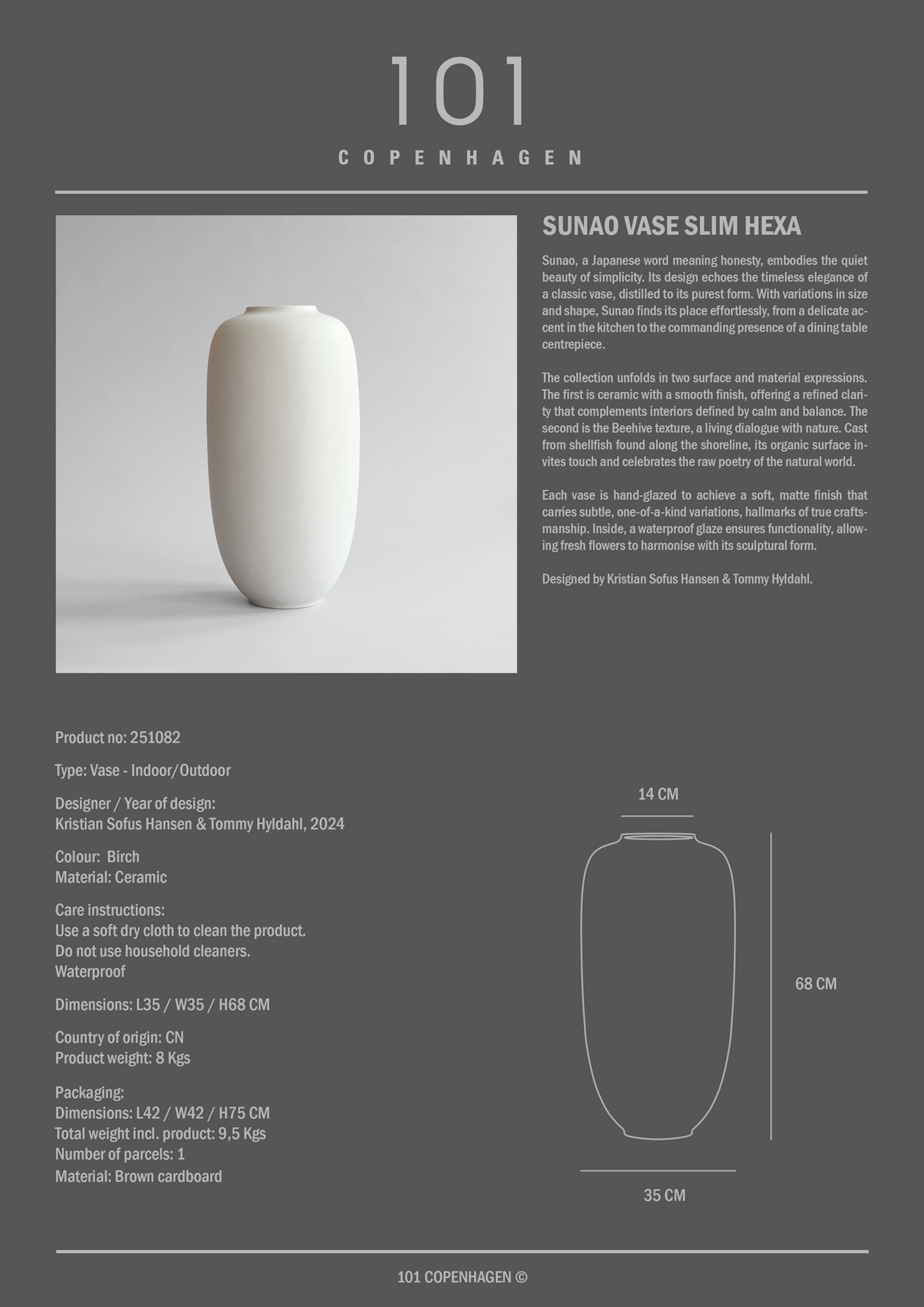 101 Copenhagen - Sunao Vase Slim, Hexa - Birch - Vase