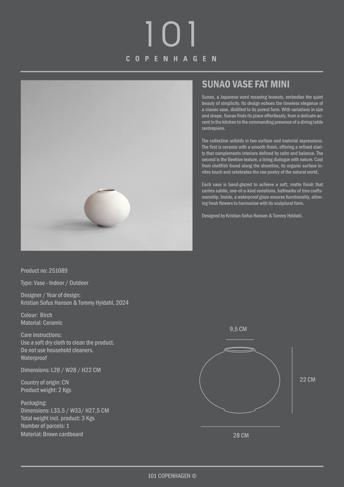 101 Copenhagen - Sunao Vase Fat, Mini - Birch - Vase