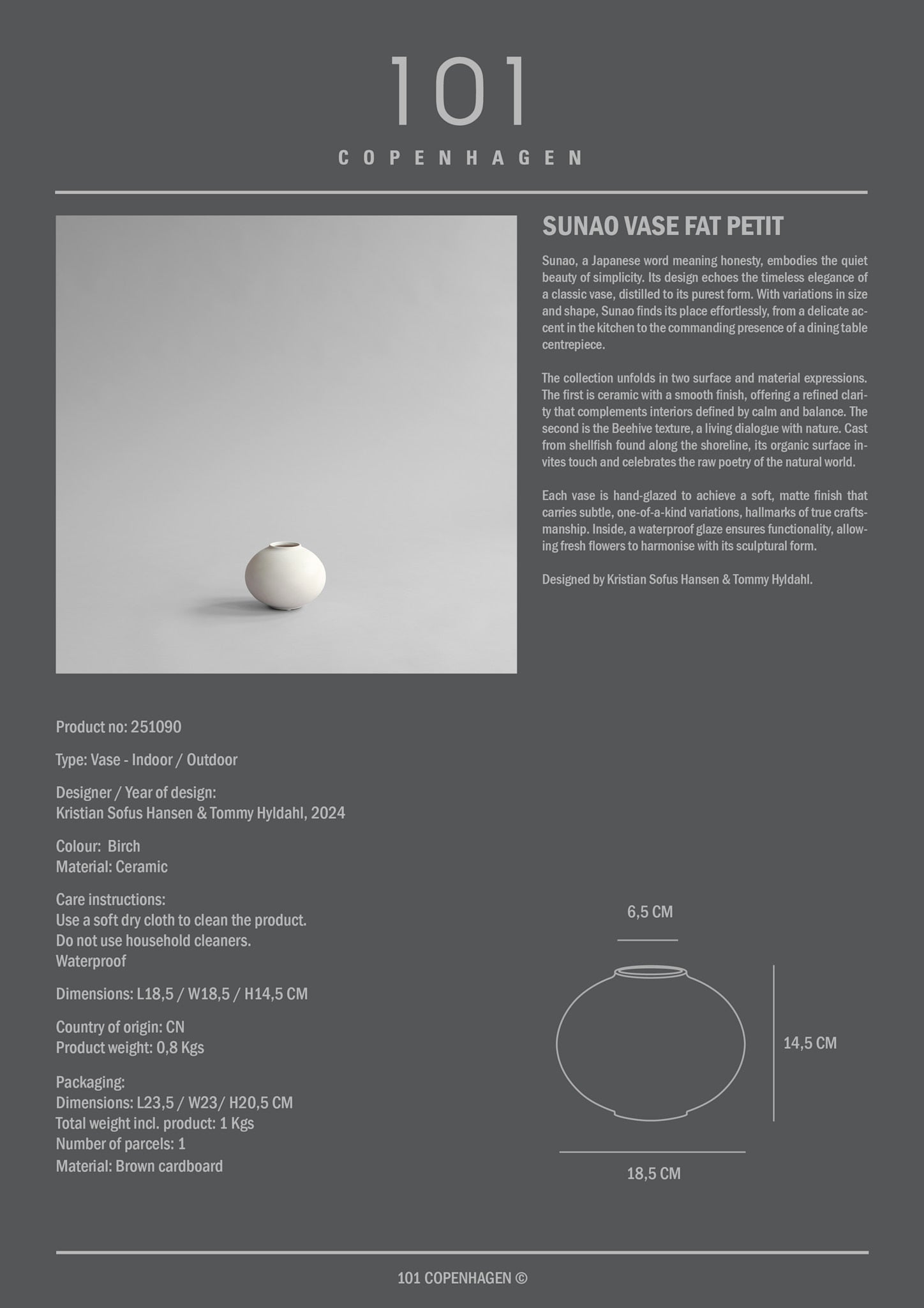 101 Copenhagen - Sunao Vase Fat, Petit - Birch - Vase