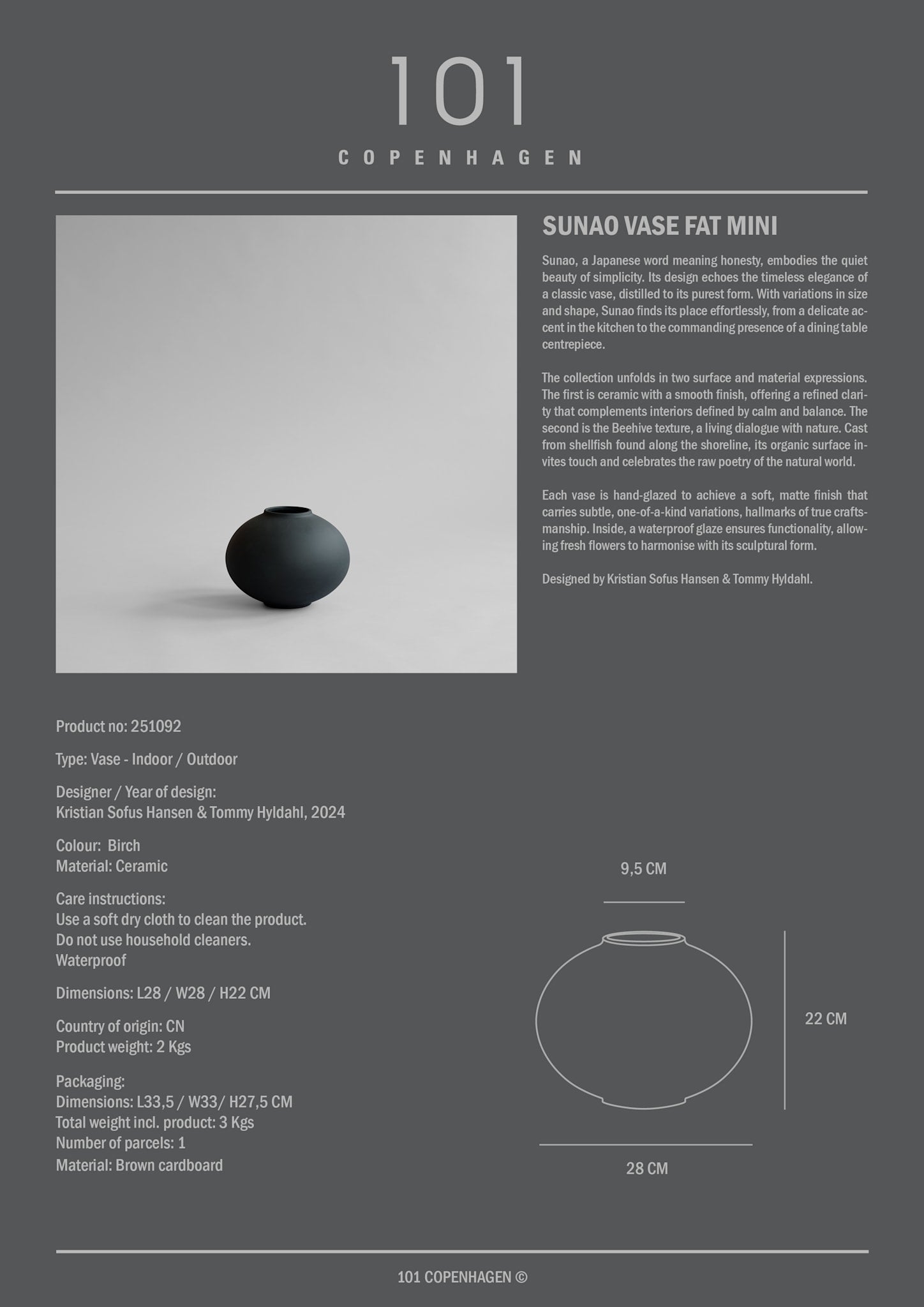 101 Copenhagen - Sunao Vase Fat, Mini - Black - Vase
